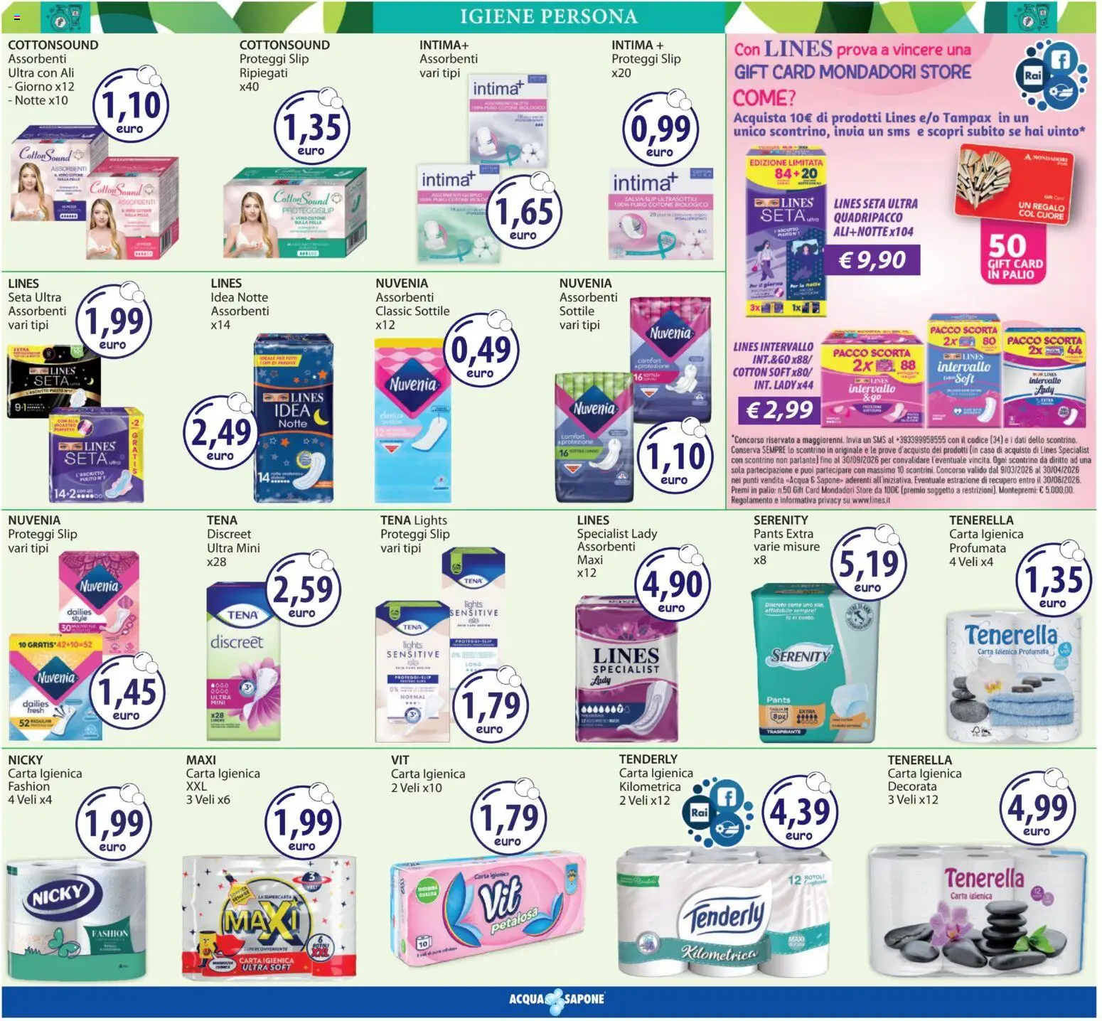 Volantino Acqua e Sapone del 12.03.2026 | Pagina: 12 | Prodotti: Carta igienica, Proteggi slip, Acqua, Vino