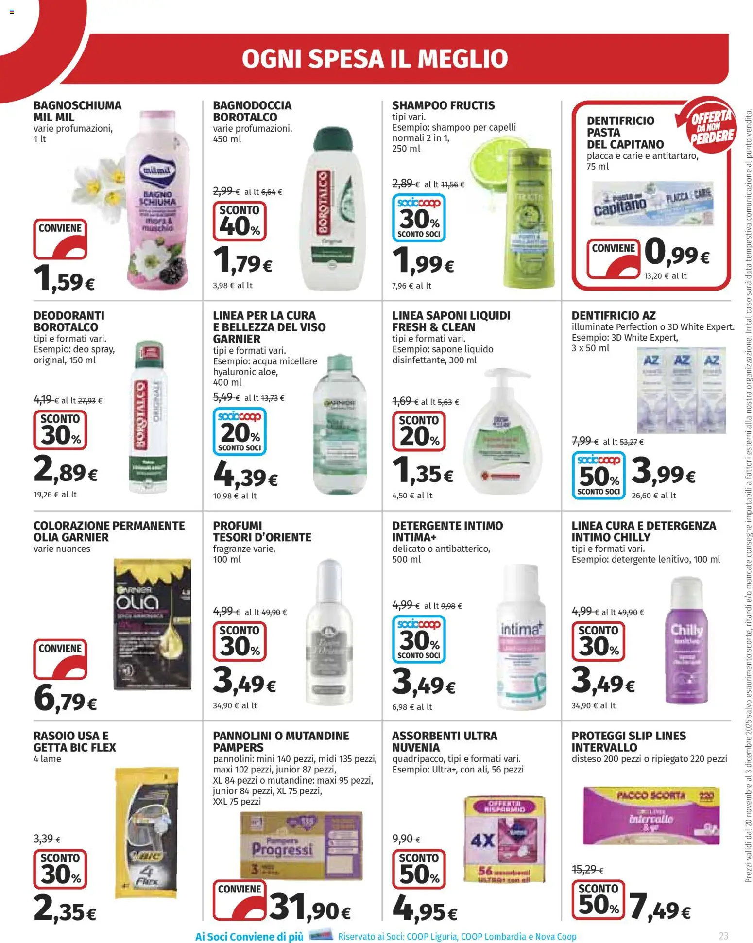 Volantino Ipercoop del 20.11.2025 | Pagina: 23 | Prodotti: Pannolini, Sapone, Detergente, Pasta