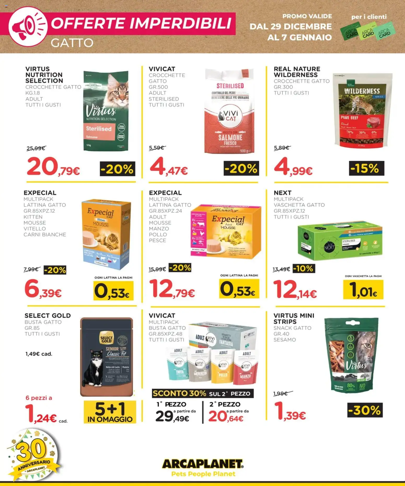 Volantino Arcaplanet del 29.12.2025 | Pagina: 2 | Prodotti: Pesce, Merluzzo, Trota, Crocchette gatto