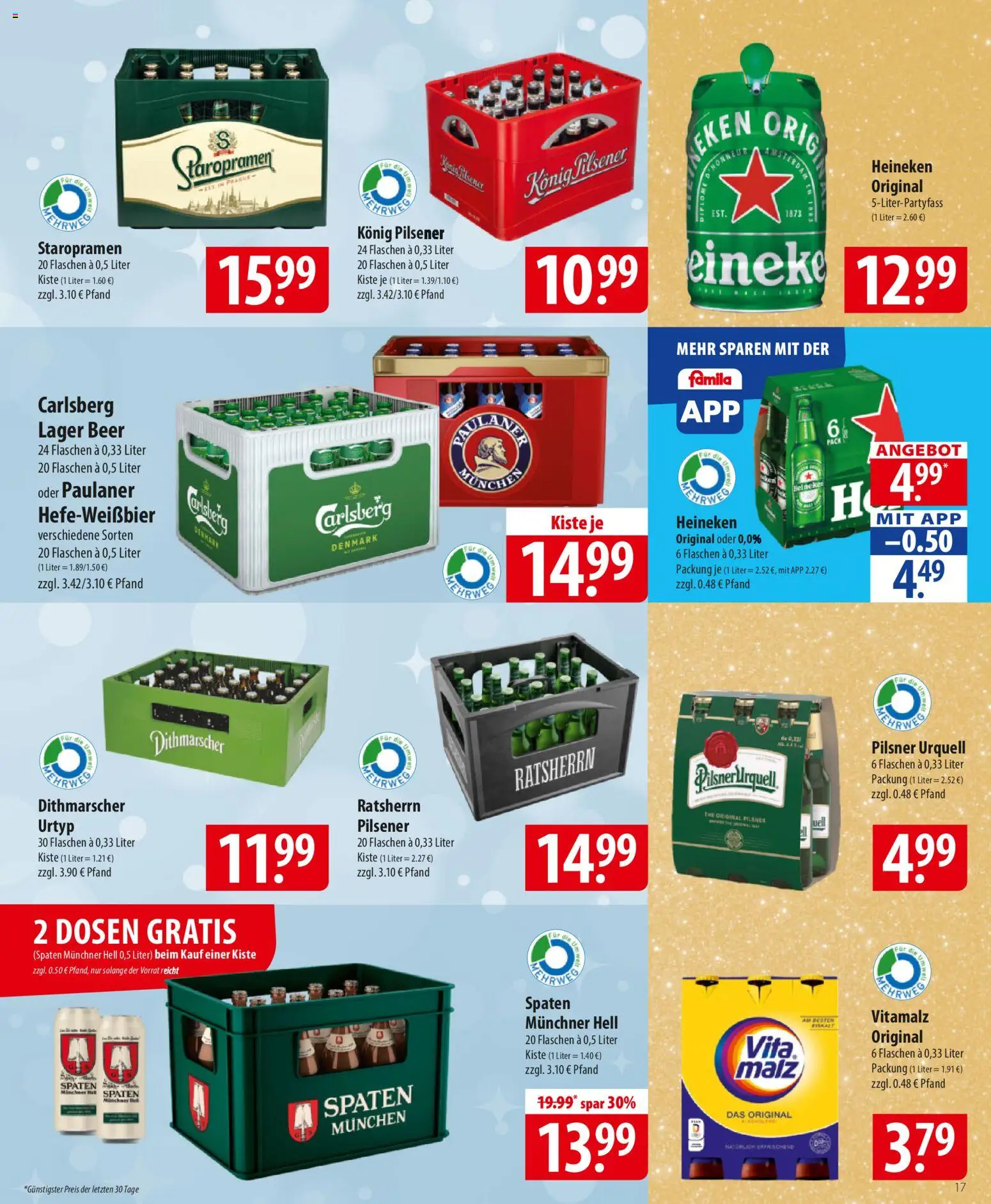 Famila Prospekt 	 – gültig ab 15.12.2025 | Seite: 17 | Produkte: Konig pilsener, Carlsberg, Heineken, Pilsner urquell