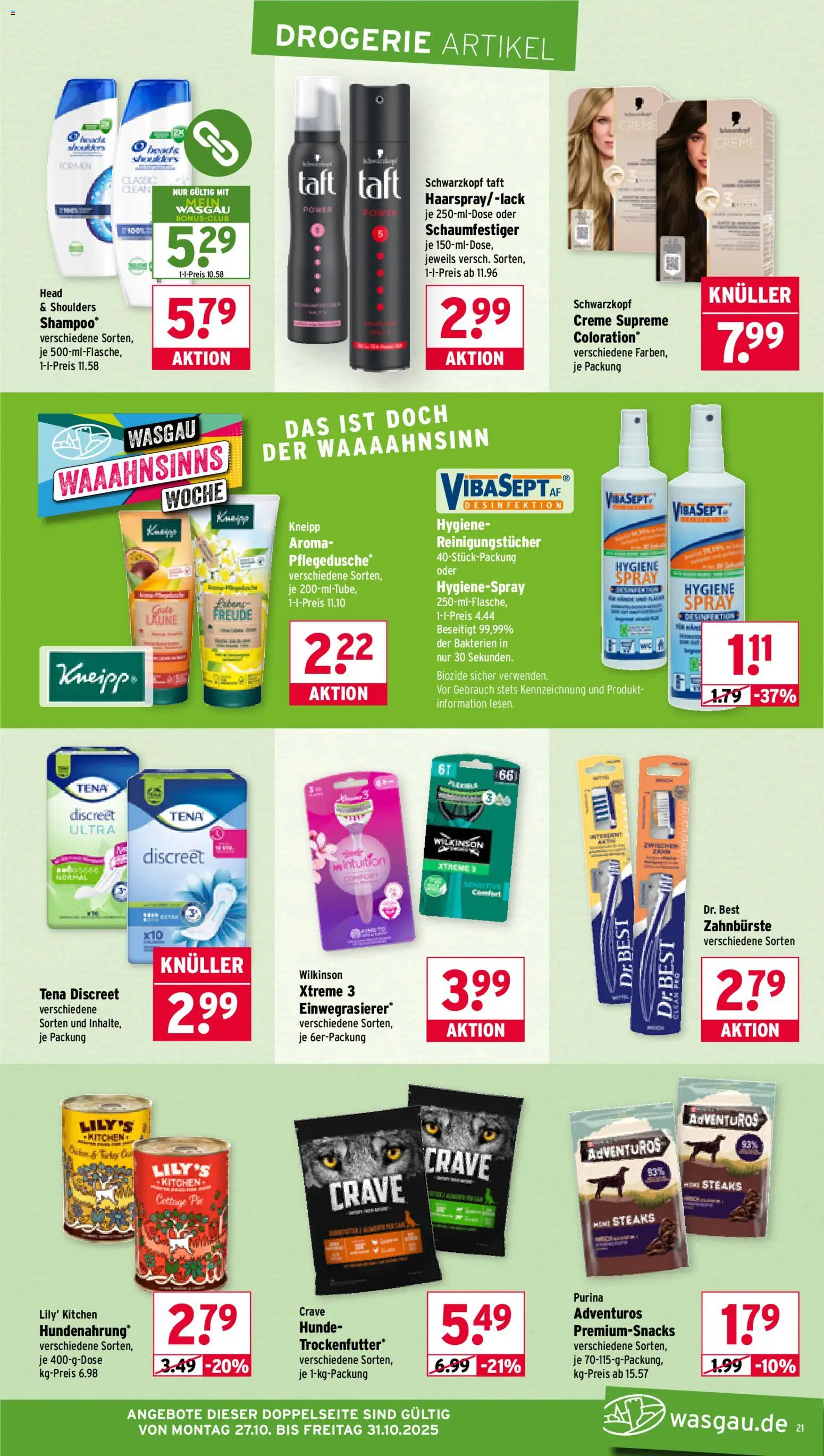 Wasgau Prospekt 	 – gültig ab 27.10.2025 | Seite: 21 | Produkte: Creme, Zahnbürste, Reinigungstücher