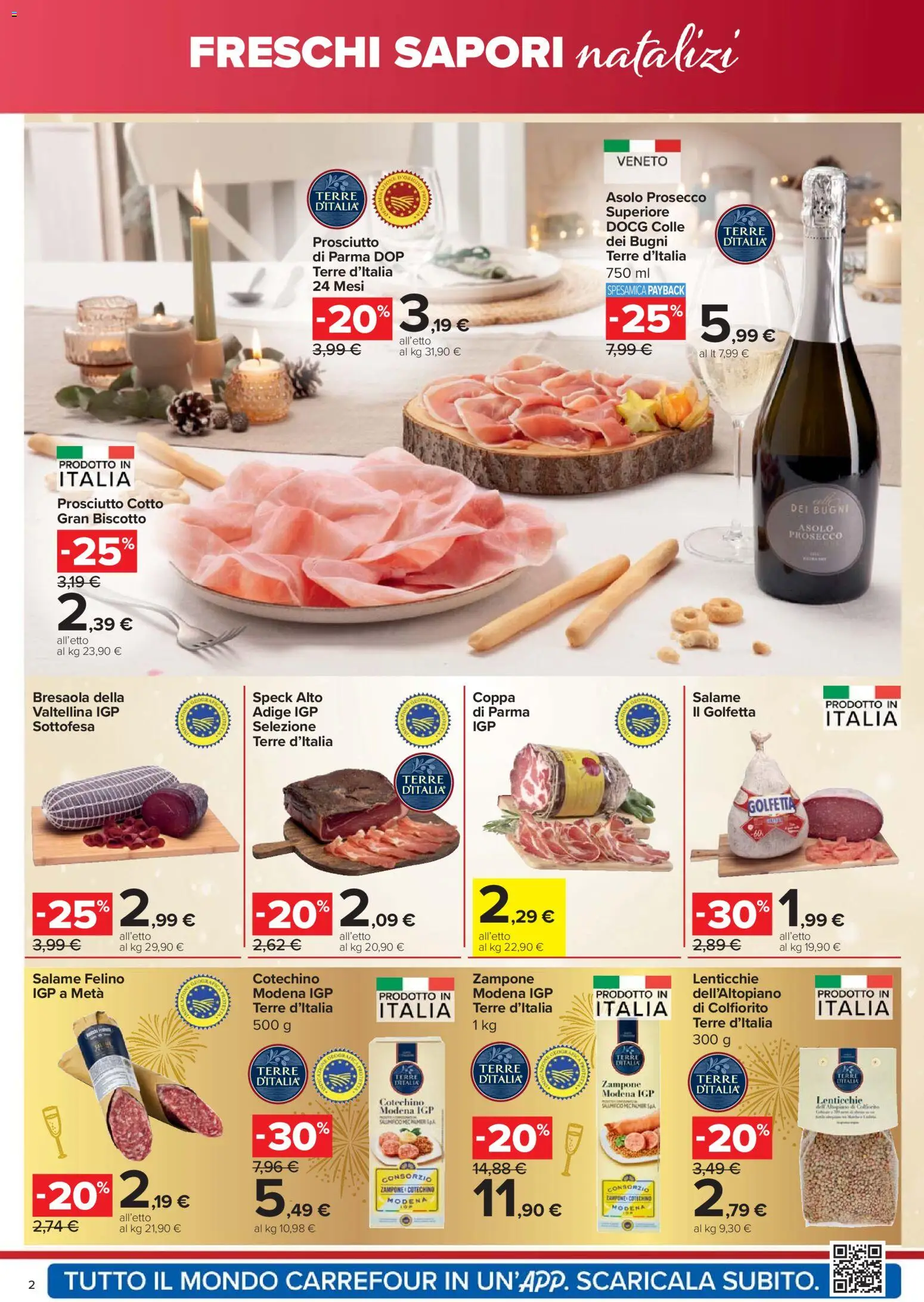 Volantino Carrefour del 18.12.2025 | Pagina: 2 | Prodotti: Speck, Prosciutto Cotto, Lenticchie, Prosciutto