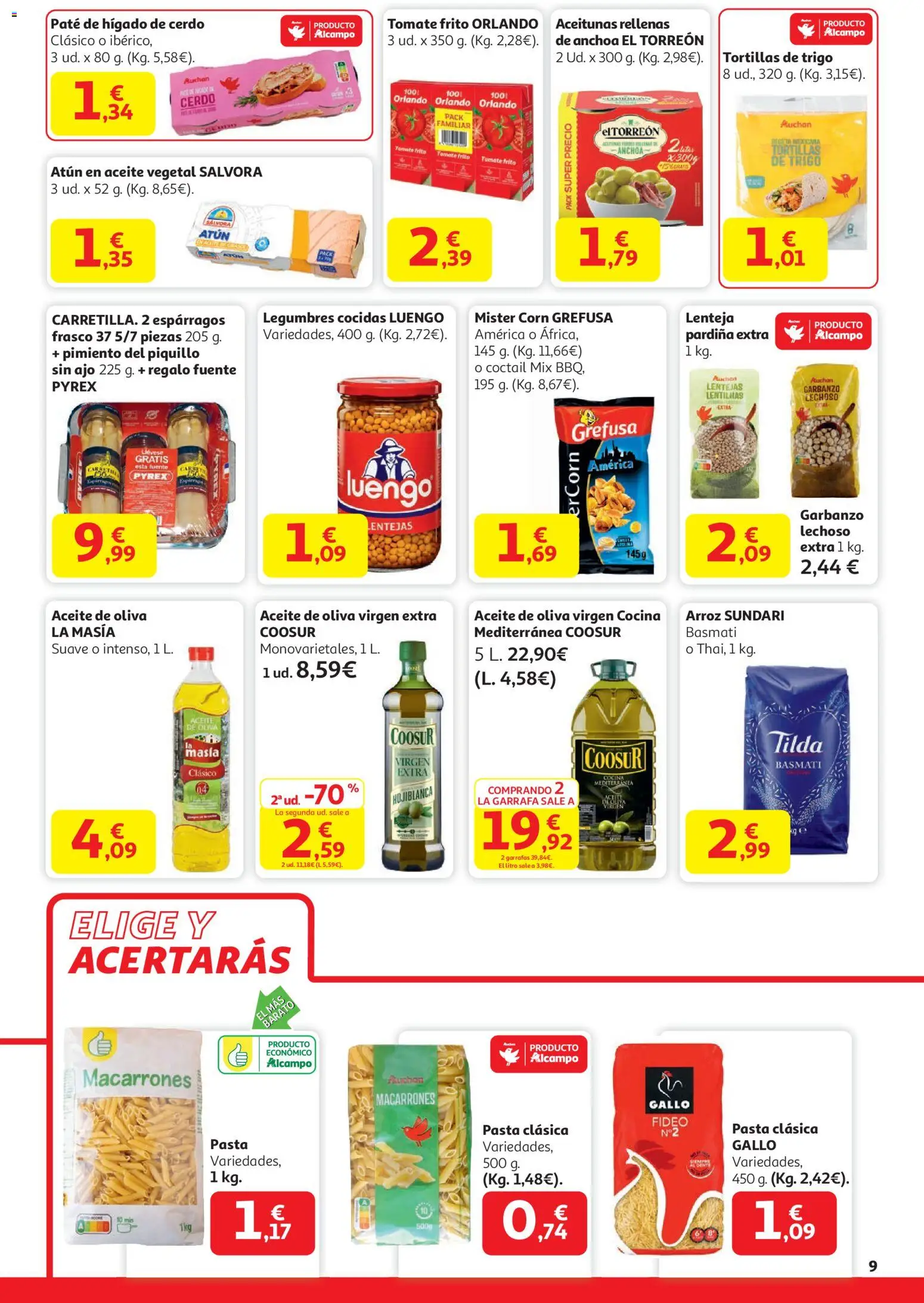 Alcampo - Superstore Cat │ válido desde el 15.01.2026 | Página: 9 | Productos: Paté, Arroz, Κάδος απορρυμάτων, Aceite de oliva virgen extra