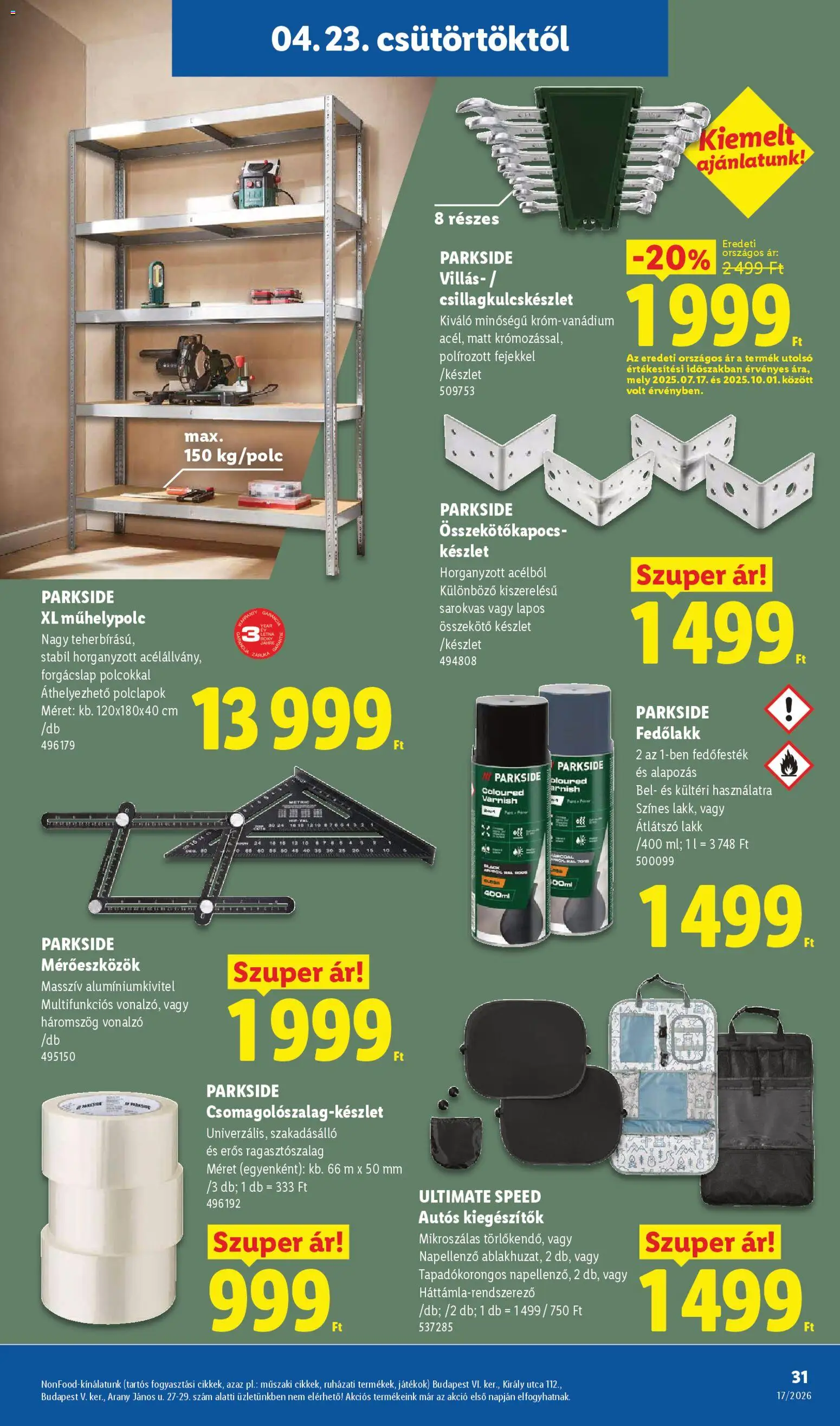 Lidl akciós ujság - amely érvényes a következő dátumtól: 23.04.2026 | Oldal: 31 | Termékek: Parkside, Fedőlakk, Játékok