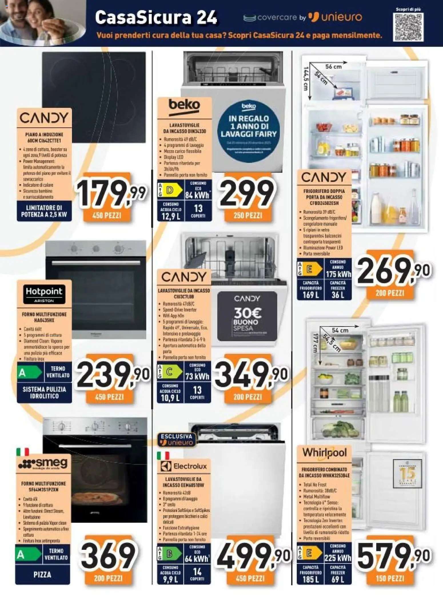 Volantino Unieuro del 04.11.2025 | Pagina: 22 | Prodotti: Lavastoviglie da incasso, Acqua, Forno, Frigorifero combinato