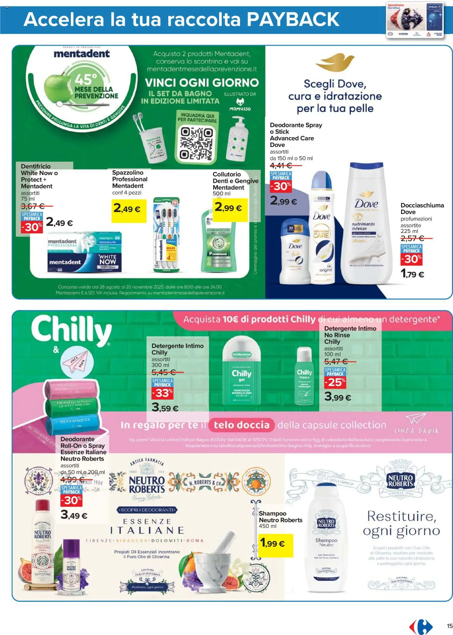 Volantino Carrefour del 07.11.2025 | Pagina: 15 | Prodotti: Dentifricio, Spazzolino, Detergente, Tè
