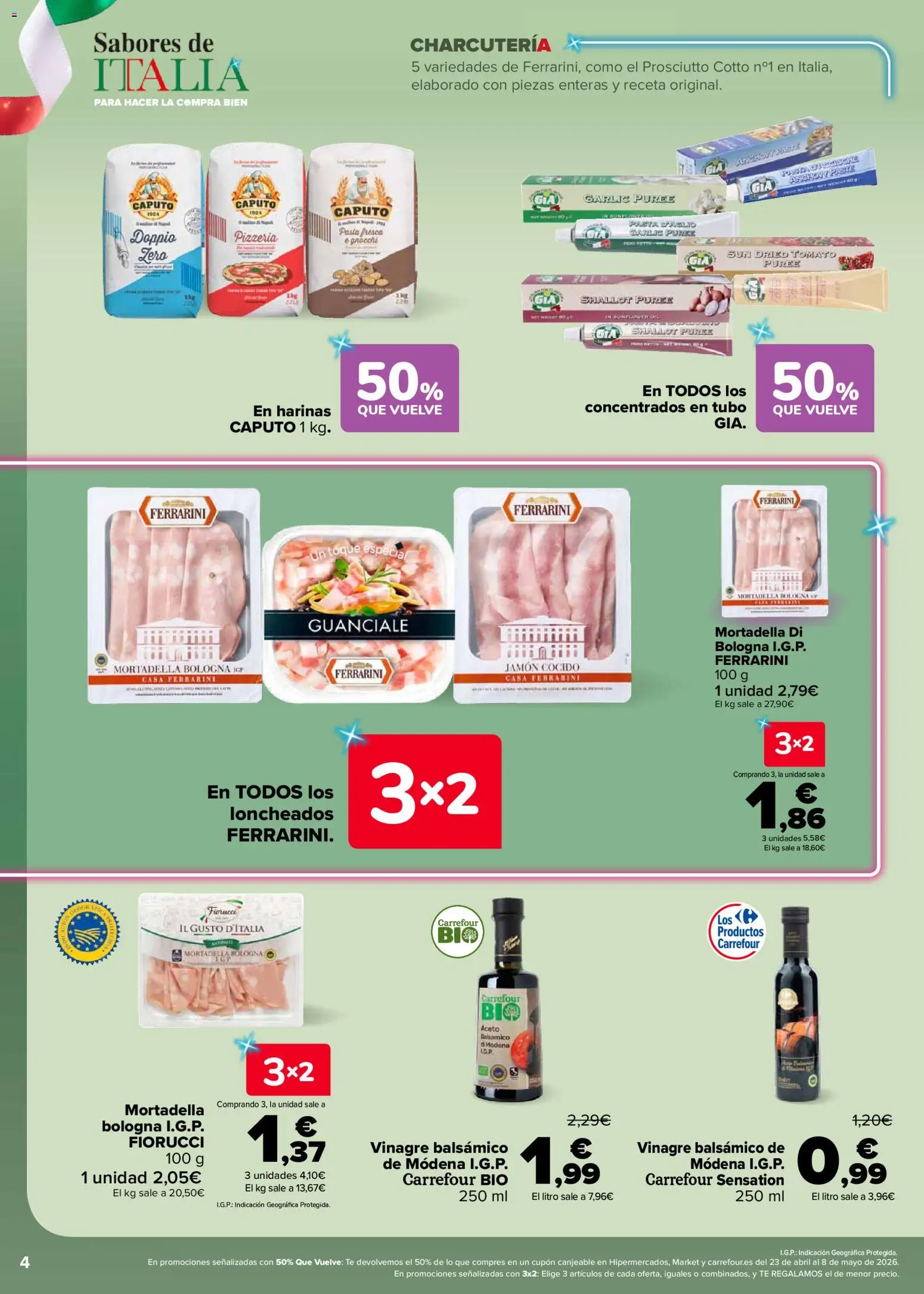Carrefour Sabores de Italia │ válido desde el 07.04.2026 | Página: 4 | Productos: Jamón, Pasta, Té, Δεξαμενή