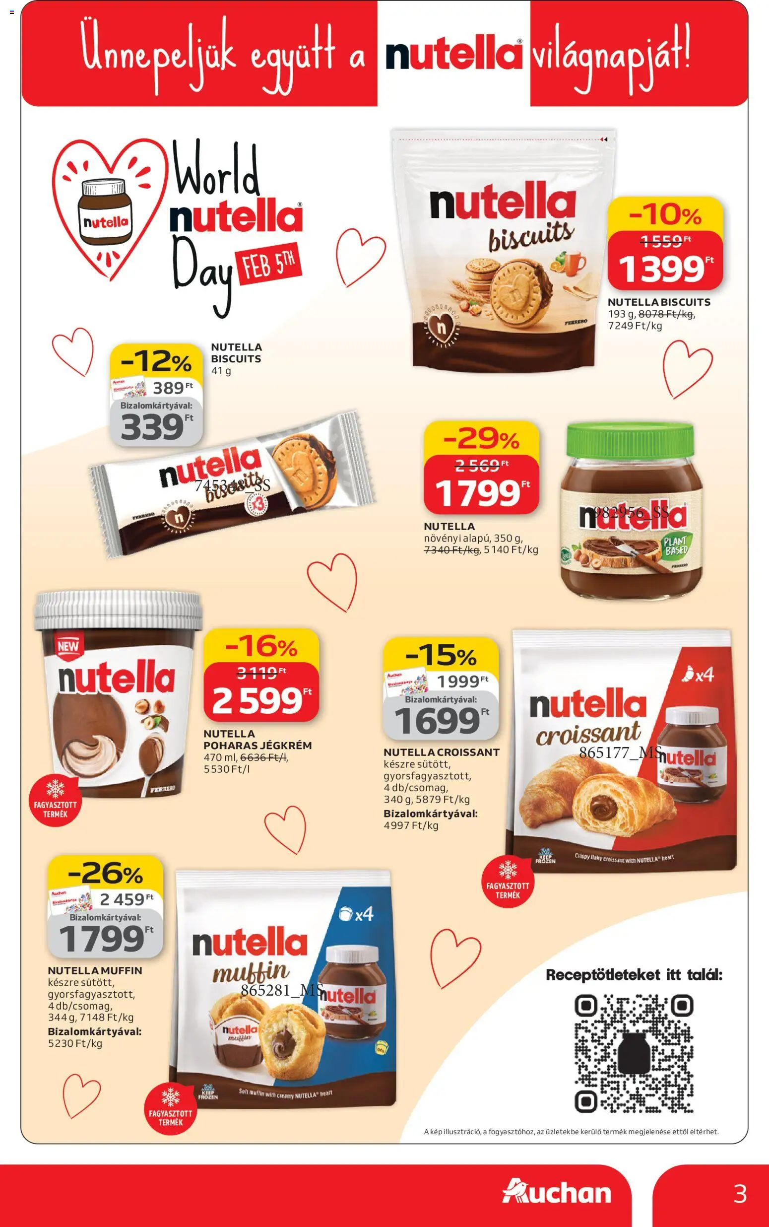 Auchan akciós ujság - amely érvényes a következő dátumtól: 05.02.2026 | Oldal: 3 | Termékek: Croissant, Nutella, Muffin, Jégkrém