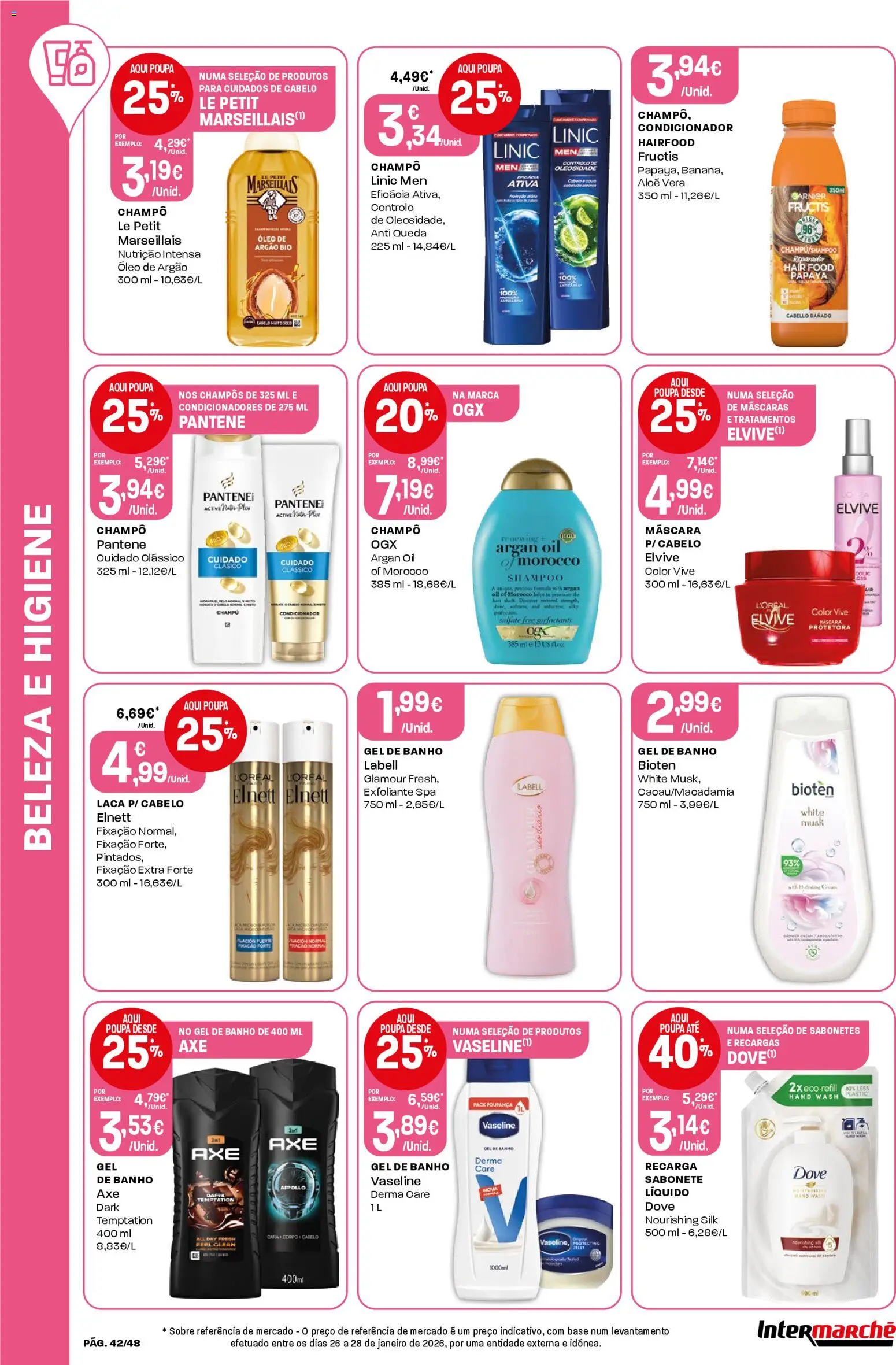 Intermarché folheto │ válido de 05.03.2026 | Página: 42 | Produtos: Shampoo, Condicionador, Sabonete líquido, Base