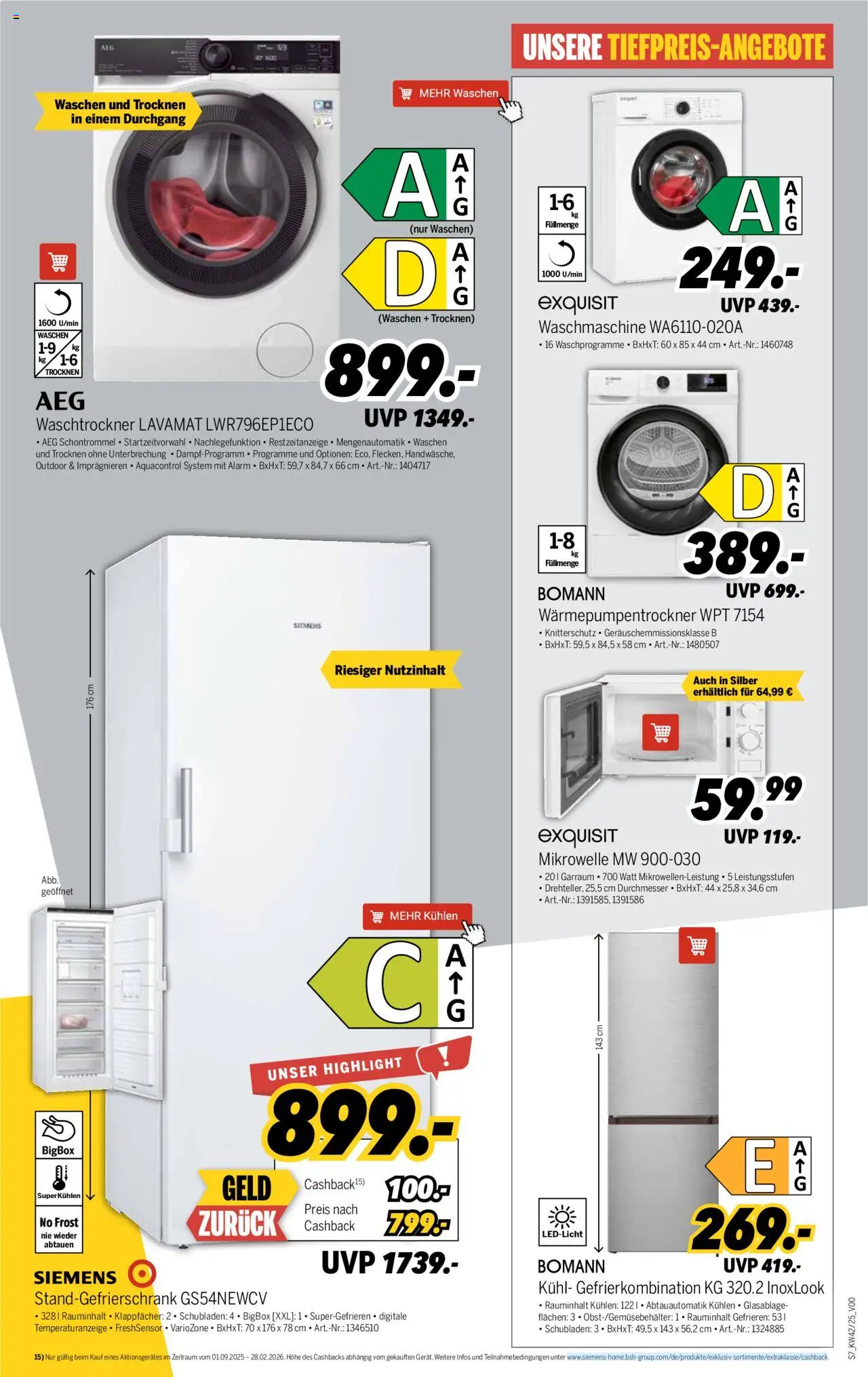 Medimax Prospekt 	 – gültig ab 11.10.2025 | Seite: 7 | Produkte: Siemens, AEG, Mikrowelle, Waschtrockner
