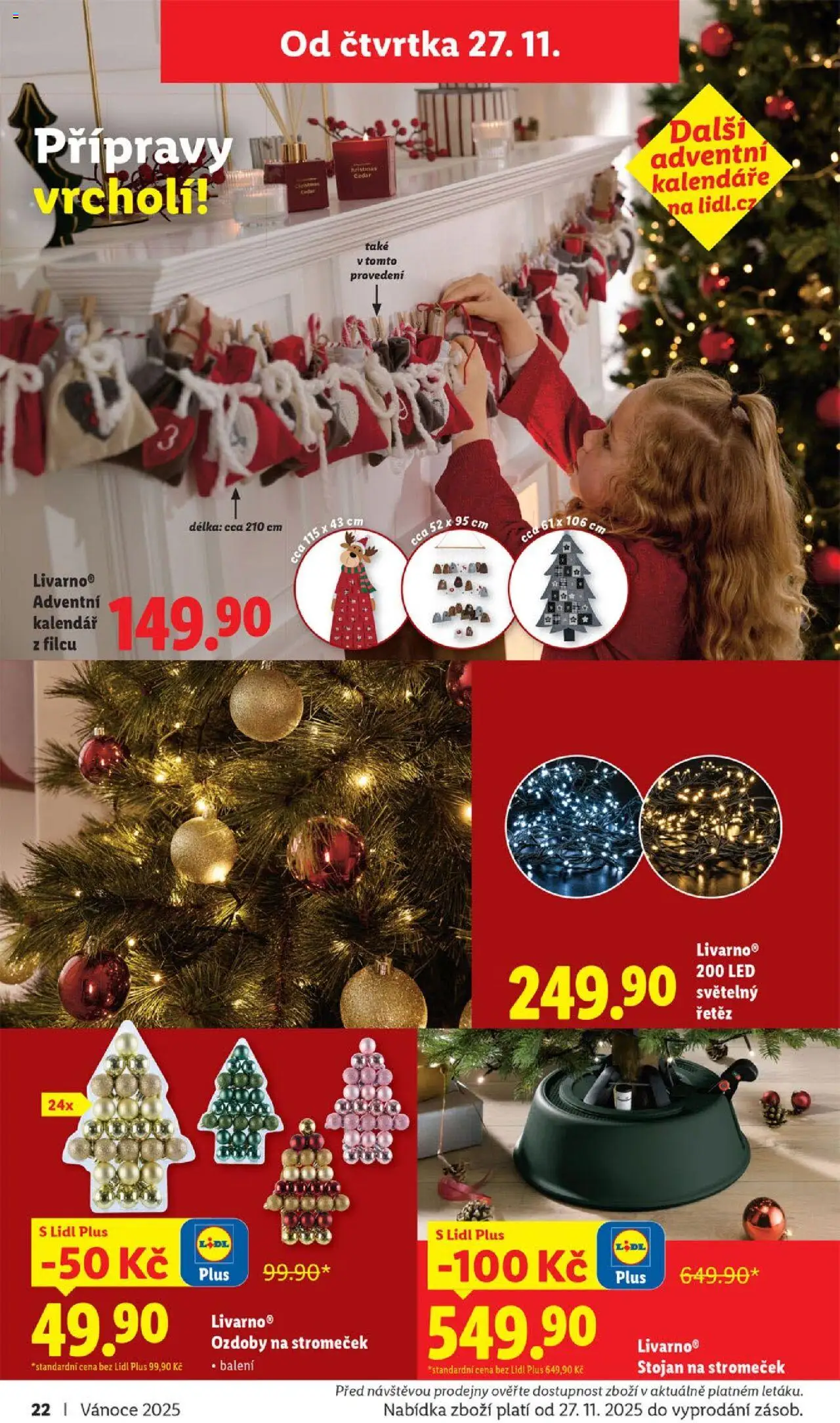 Lidl leták - Veselé Vánoce od 20.10.2025 | Strana: 22 | Produkty: Stojan na stromeček, Adventní kalendář, Kalendář, Světelný řetěz