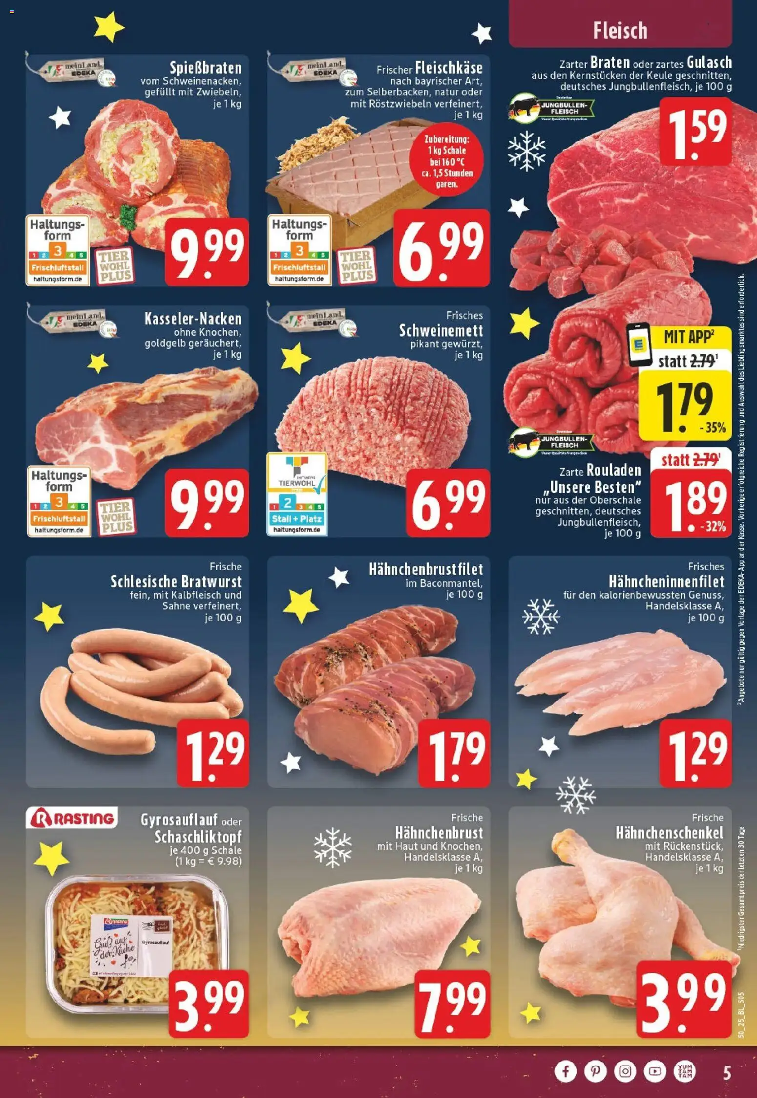 Edeka prospekt Köln	 – gültig ab 07.12.2025 | Seite: 5 | Produkte: Hahnchenschenkel, Gulasch, Sahne, Fleisch