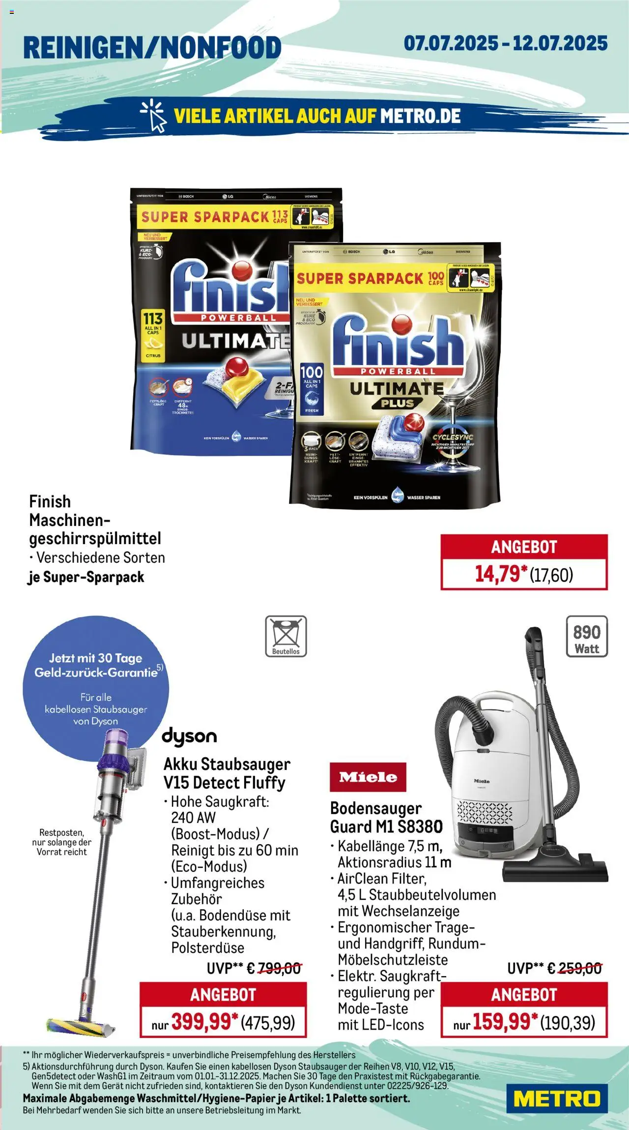 Metro Prospekt 	 - gültig ab dem 07.07.2025 | Seite: 15 | Produkte: Bosch, Dyson, Siemens, Finish