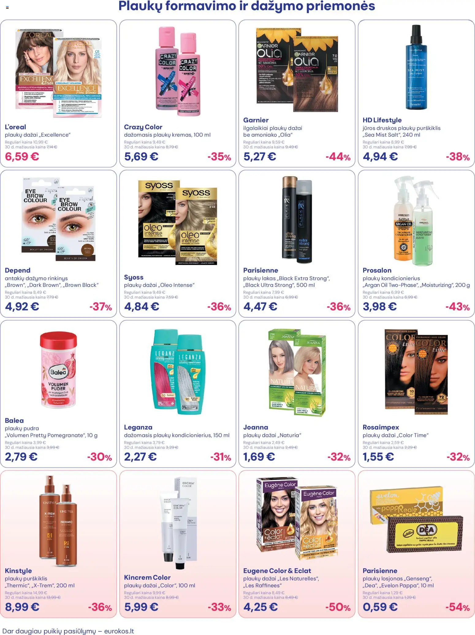 Eurokos akcijos nuo 30.04.2026 | Puslapis: 6 | Prekių: Pudra, Plaukų lakas, Plaukų dažai, Kremas