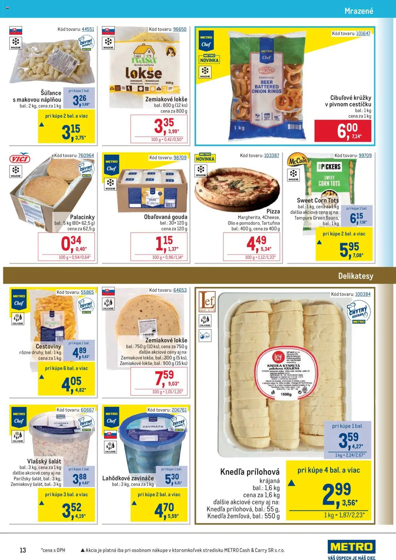 Nové Metro akcie – leták je platný od 10.09.2025 | Strana: 13 | Produkty: Pizza, Cestoviny, Gouda, Šalát