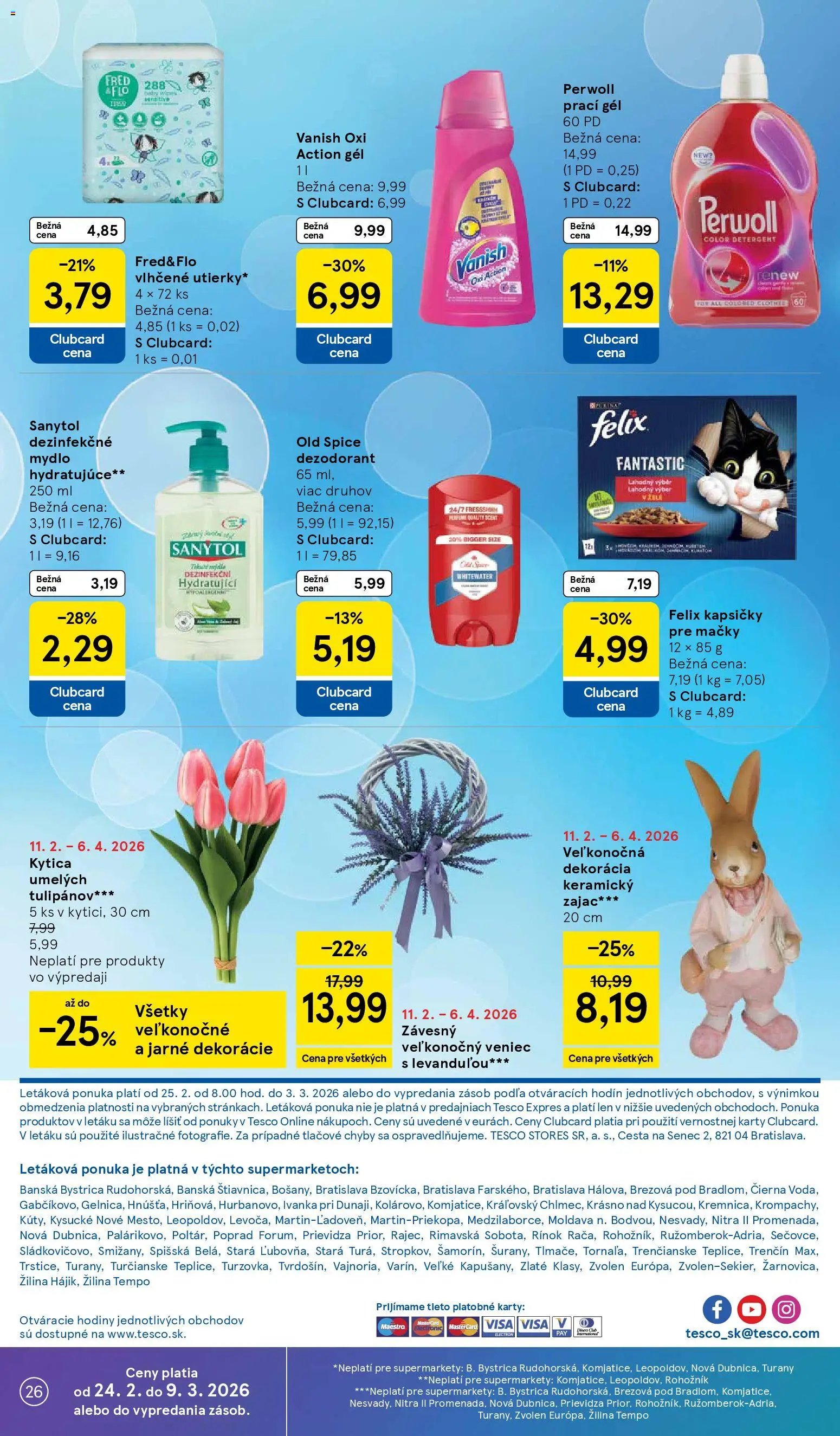 Nové Tesco akcie – leták je platný od 25.02.2026 | Strana: 26 | Produkty: Hodiny, Felix, Mydlo, Dezodorant