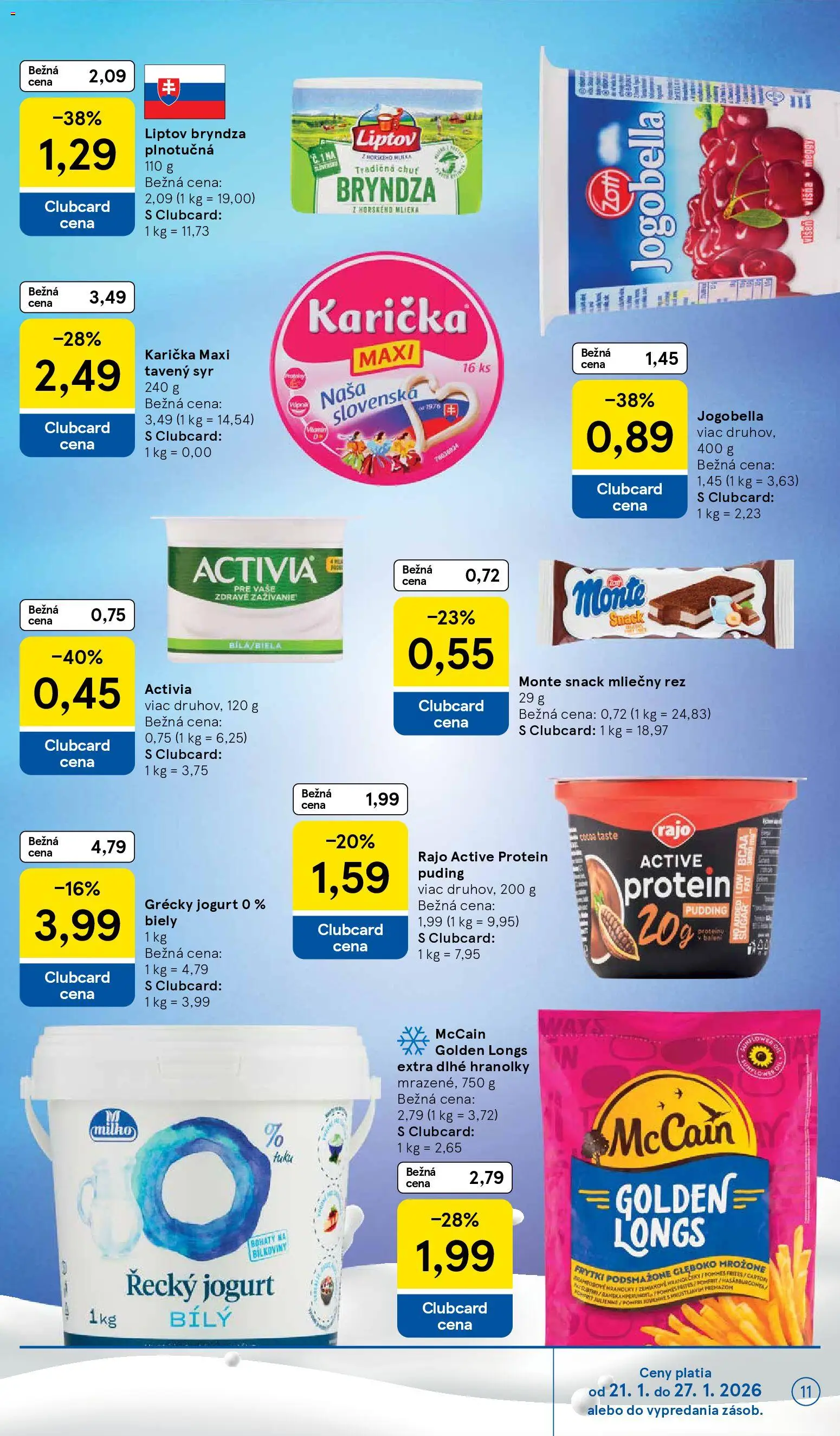 Nové Tesco akcie – leták je platný od 21.01.2026 | Strana: 11 | Produkty: Jogurt, Puding, Grécky jogurt, Bryndza