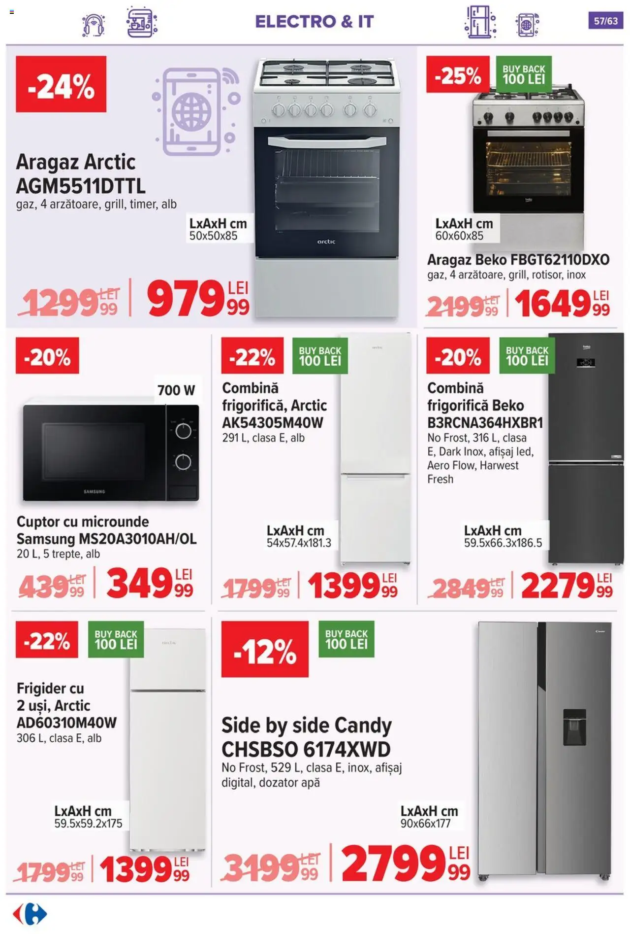Noul catalog Carrefour – valabil de la 17.09.2025 | Pagină: 57 | Produse: Frigider, Cuptor Cu Microunde, Aragaz, Apă
