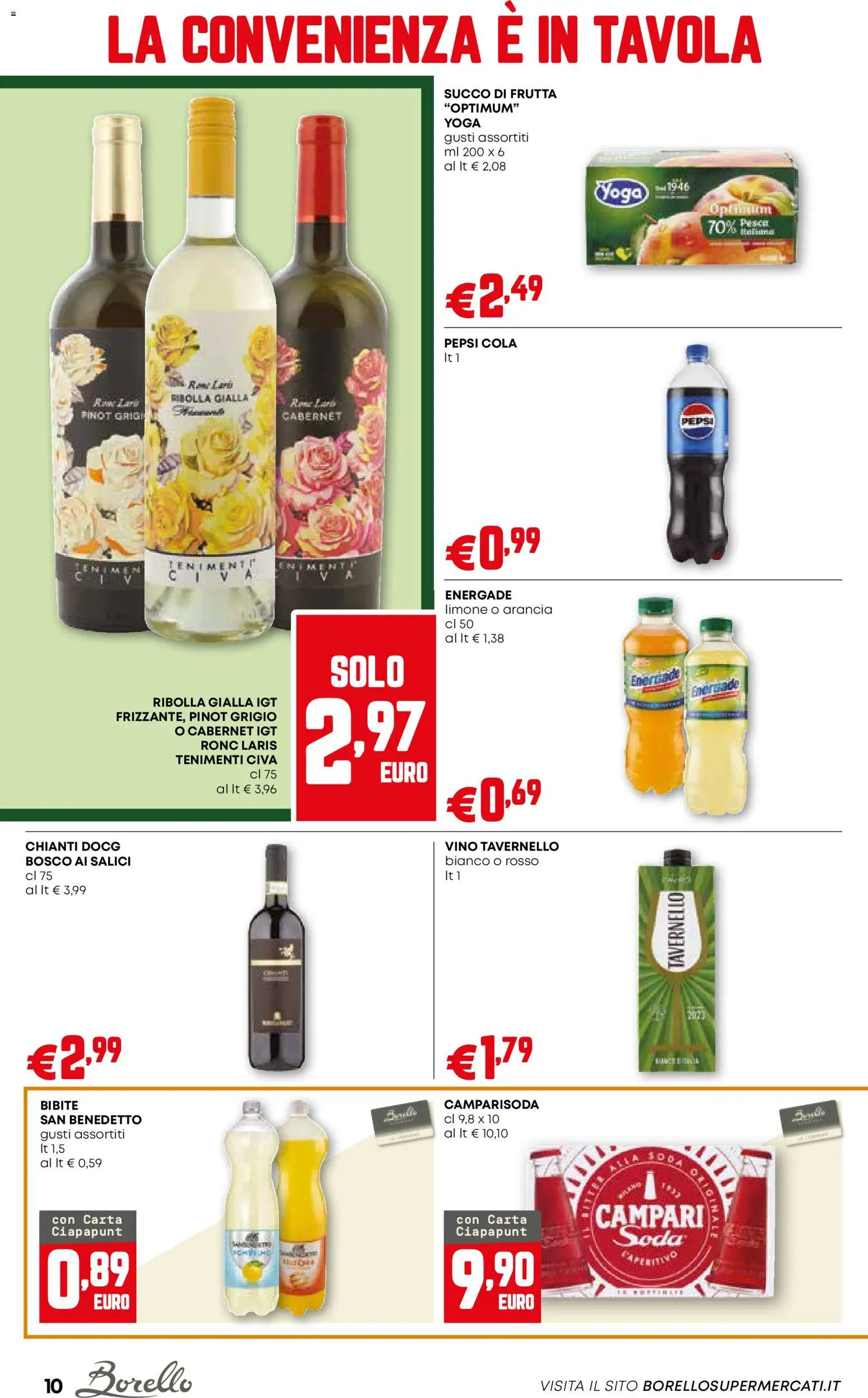 Volantino Borello Supermercati del 23.10.2025 | Pagina: 10 | Prodotti: Succo, Frutta, Vino, Arancia