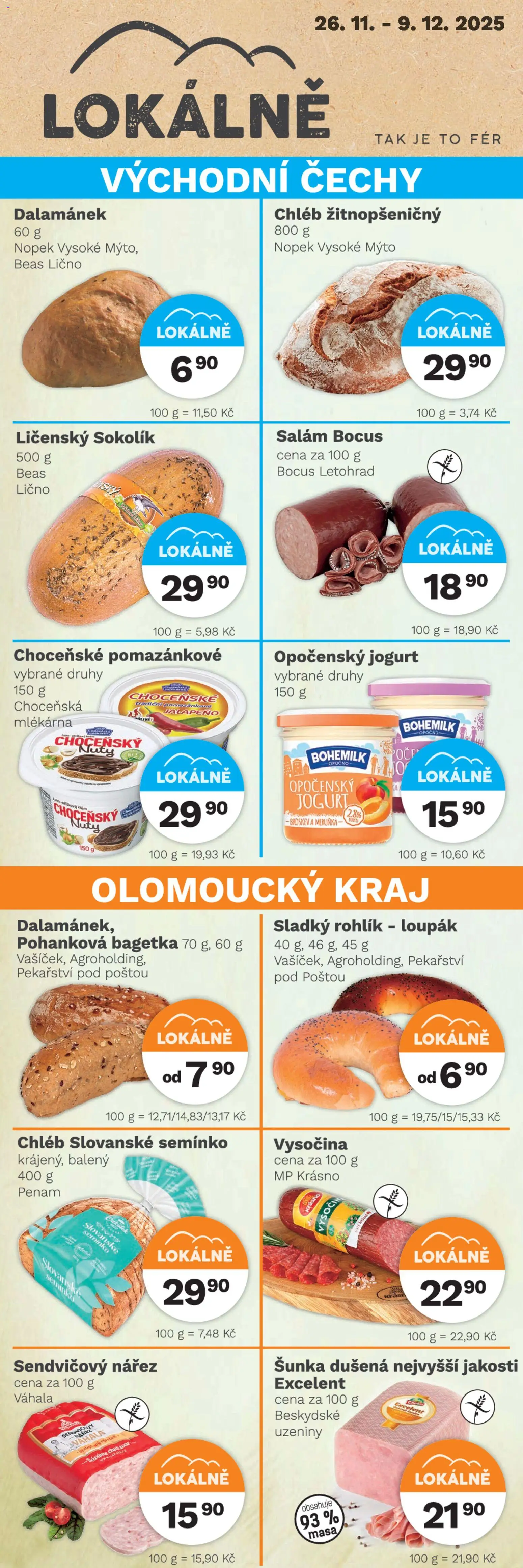 Konzum leták od 26.11.2025 | Strana: 2 | Produkty: Opočenský jogurt, Šunka, Rohlík, Dalamánek