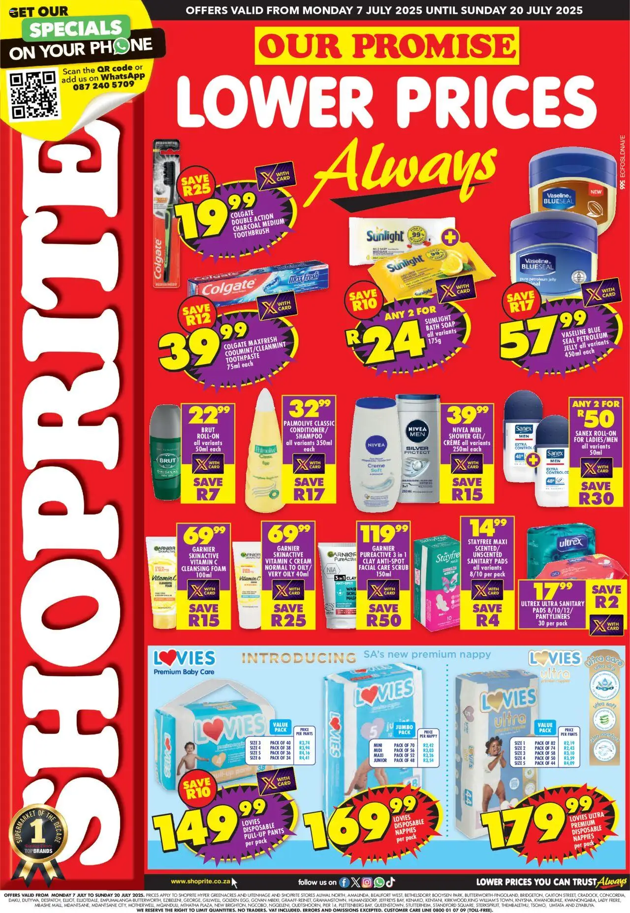 Shoprite Eastern Cape - Personal Care Deals │ valid from 07.07.2025 | Page: 1 | Products: Pants, Bath, Shower, Toothbrush