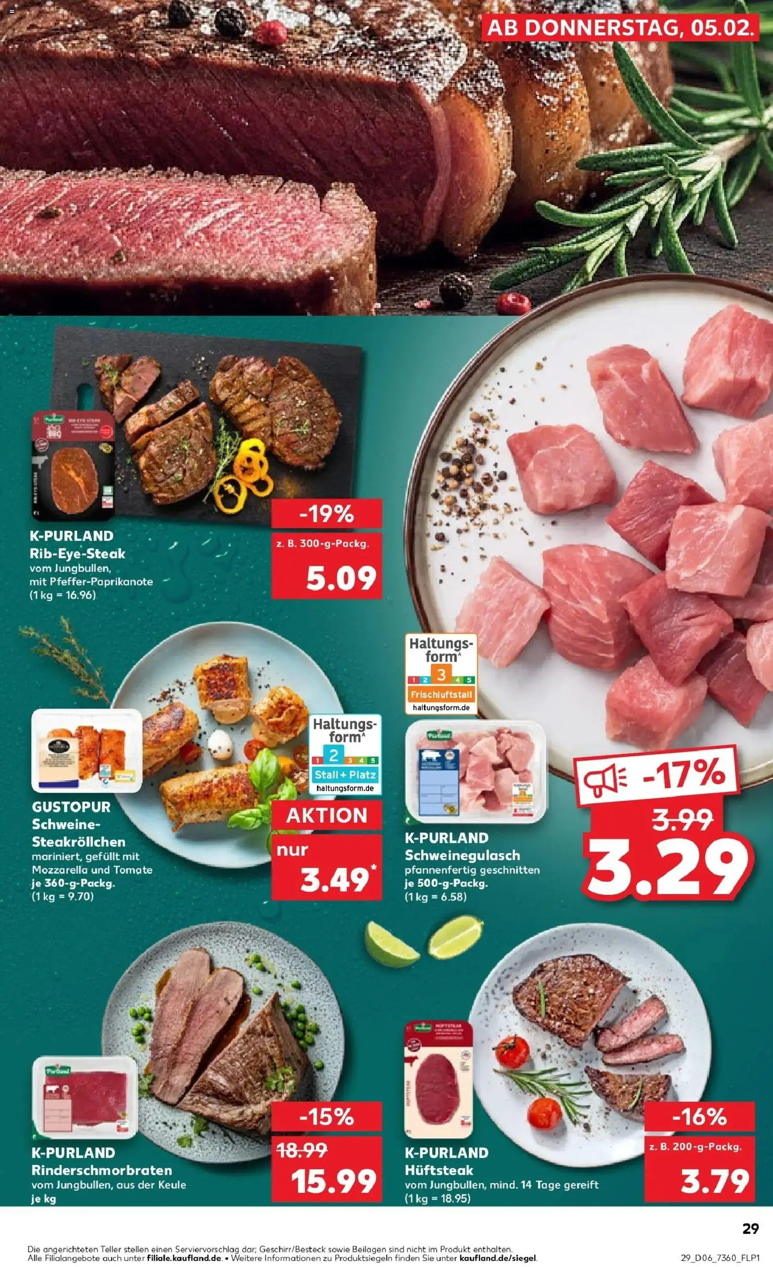 Kaufland prospekt Ilmenau	 – gültig ab 05.02.2026 | Seite: 29 | Produkte: Schweinegulasch, Mozzarella, Steak