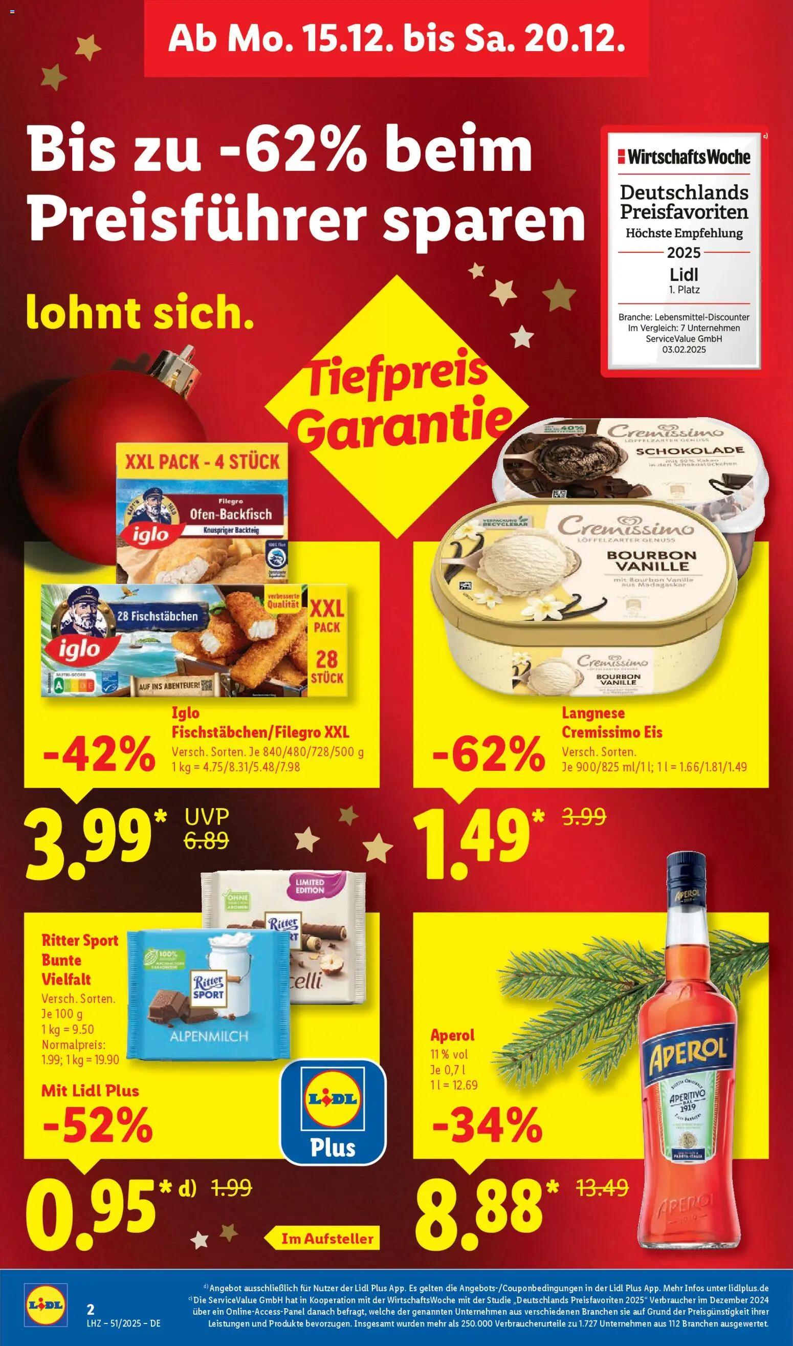 Lidl Prospekt Gladenbach – gültig ab 15.12.2025 | Seite: 8 | Produkte: Langnese, Cremissimo, Ritter sport, Aperol