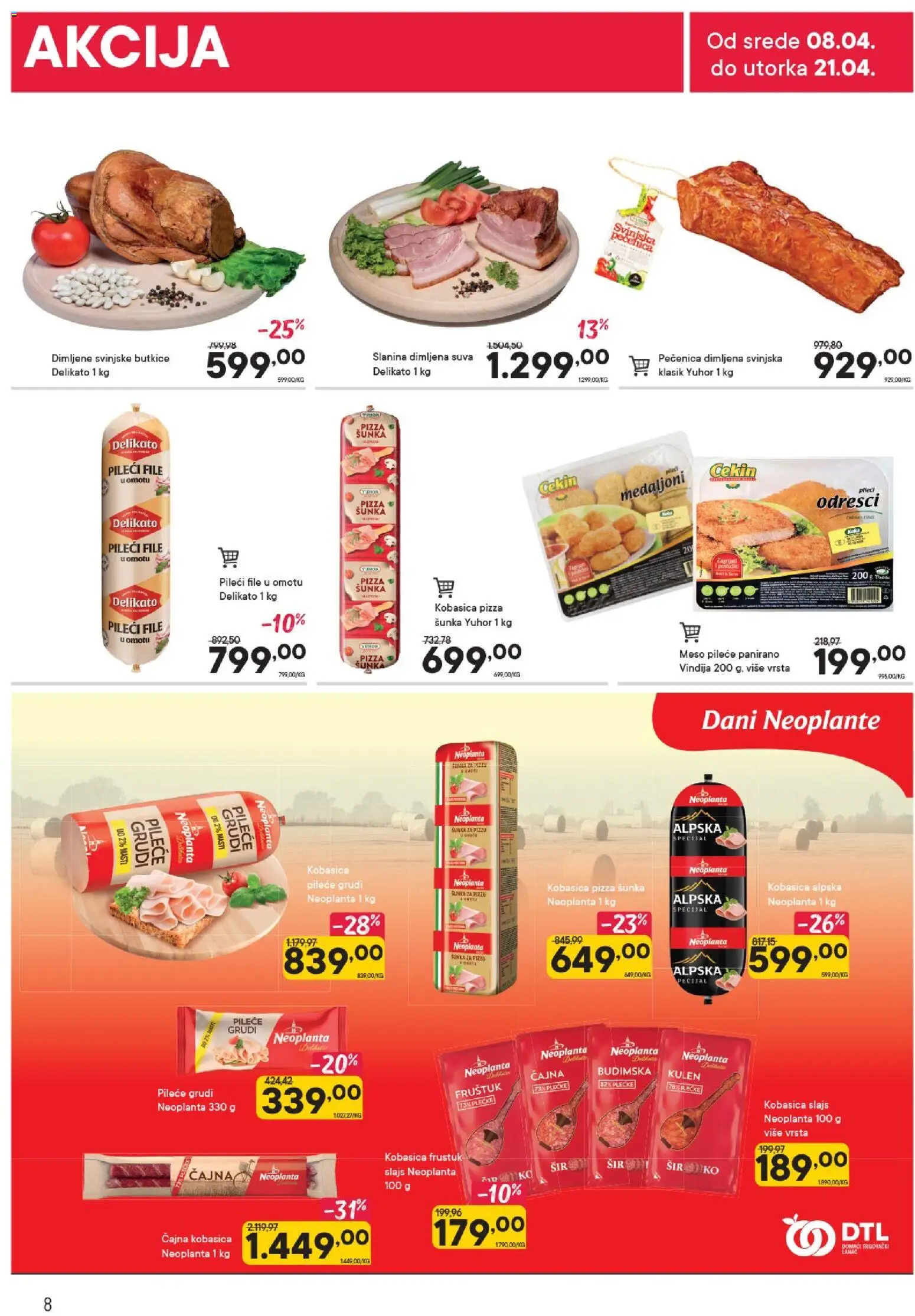 PerSu katalog - važi od 08.04.2026 | Strana: 8 | Proizvode: Pileći file, Kulen, Kobasica, Pečenica