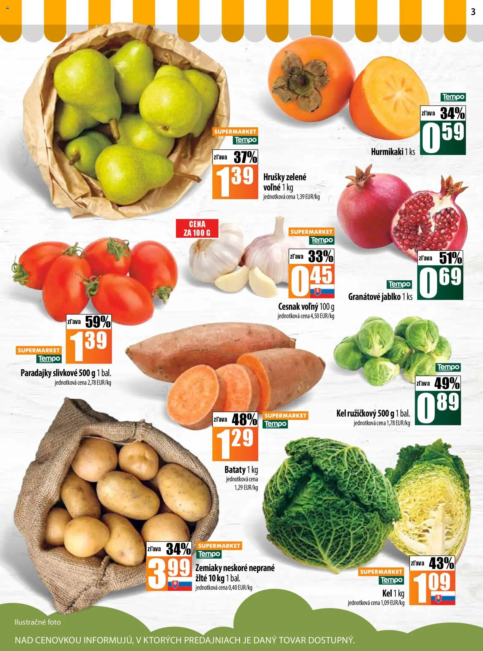 Nové COOP Jednota akcie – leták je platný od 06.11.2025 | Strana: 3 | Produkty: Kel, Paradajky, Cesnak, Hrušky