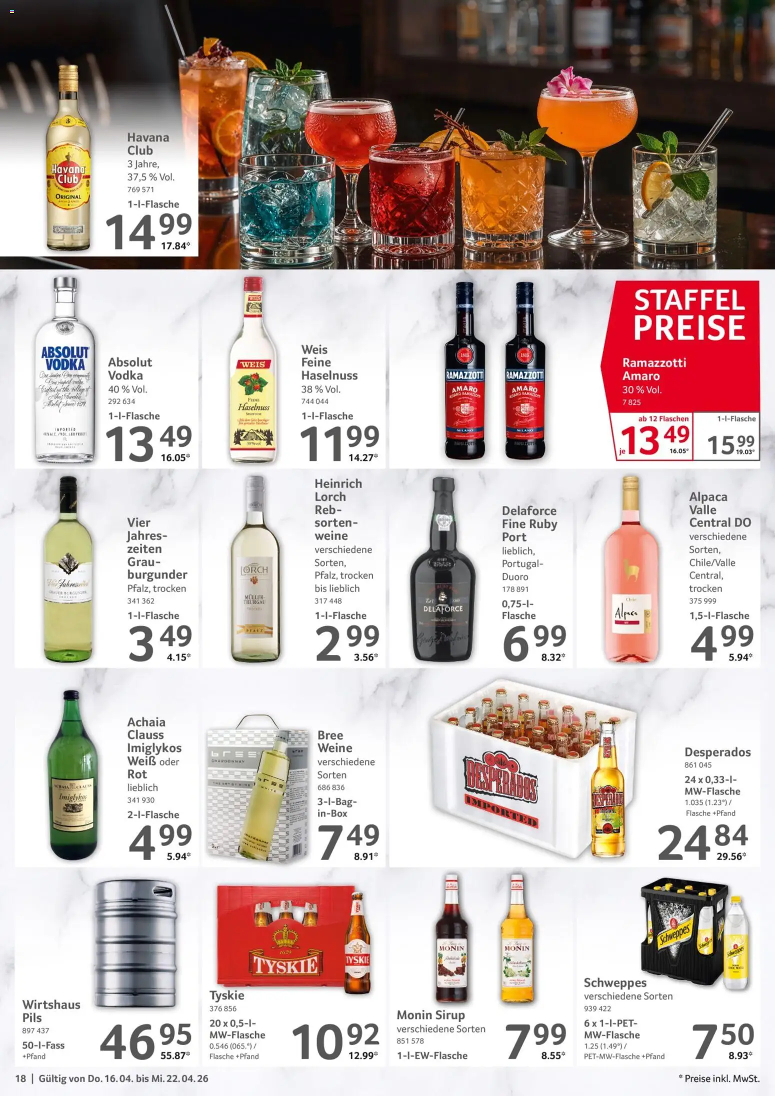 Selgros Prospekt 	 – gültig ab 16.04.2026 | Seite: 18 | Produkte: Tyskie, Pils, Sirup, Vodka