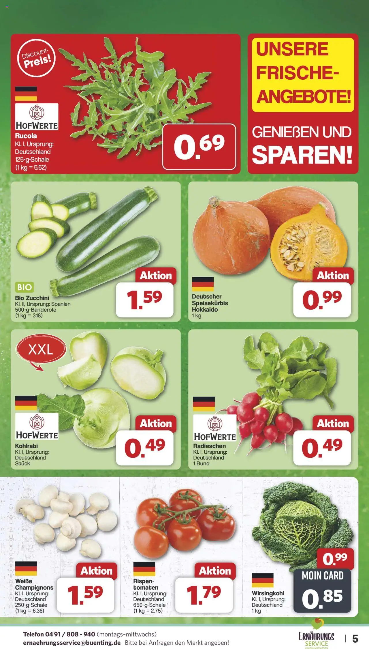 Famila Nordwest Prospekt 	 – gültig ab 13.10.2025 | Seite: 5 | Produkte: Rucola, Champignons, Zucchini, Telefon