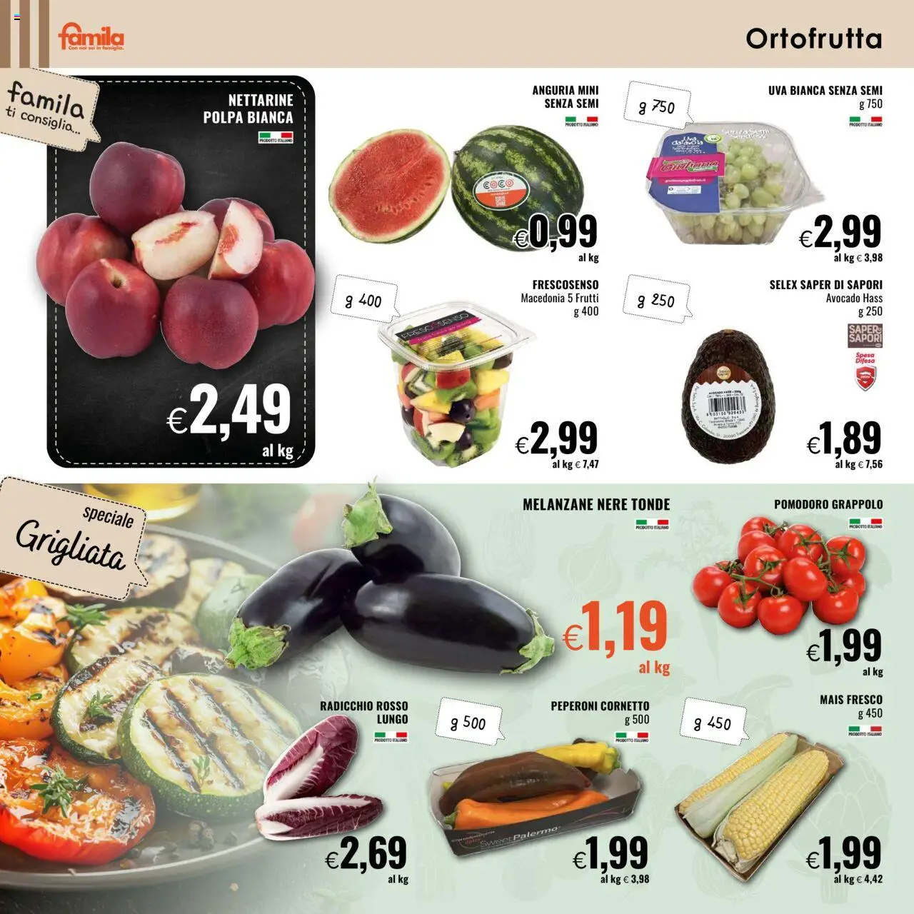 Volantino Famila del 31.07.2025 | Pagina: 2 | Prodotti: Peperoni, Pomodoro, Anguria, Macedonia