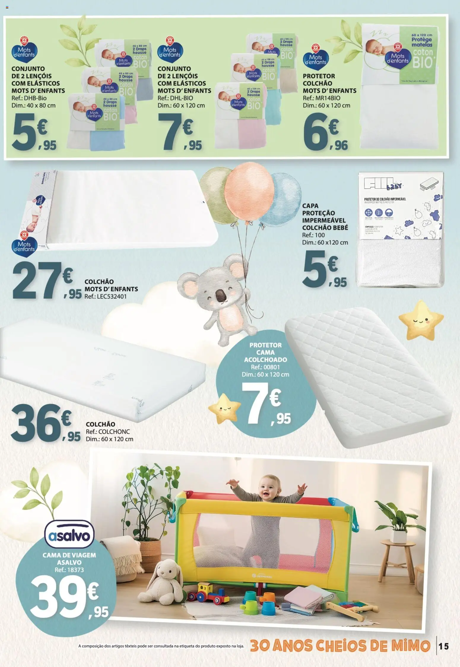 E.Leclerc Especial Bebé │ válido de 13.01.2026 | Página: 15 | Produtos: Protetor de colchão, Lençóis, Cama, Colchão