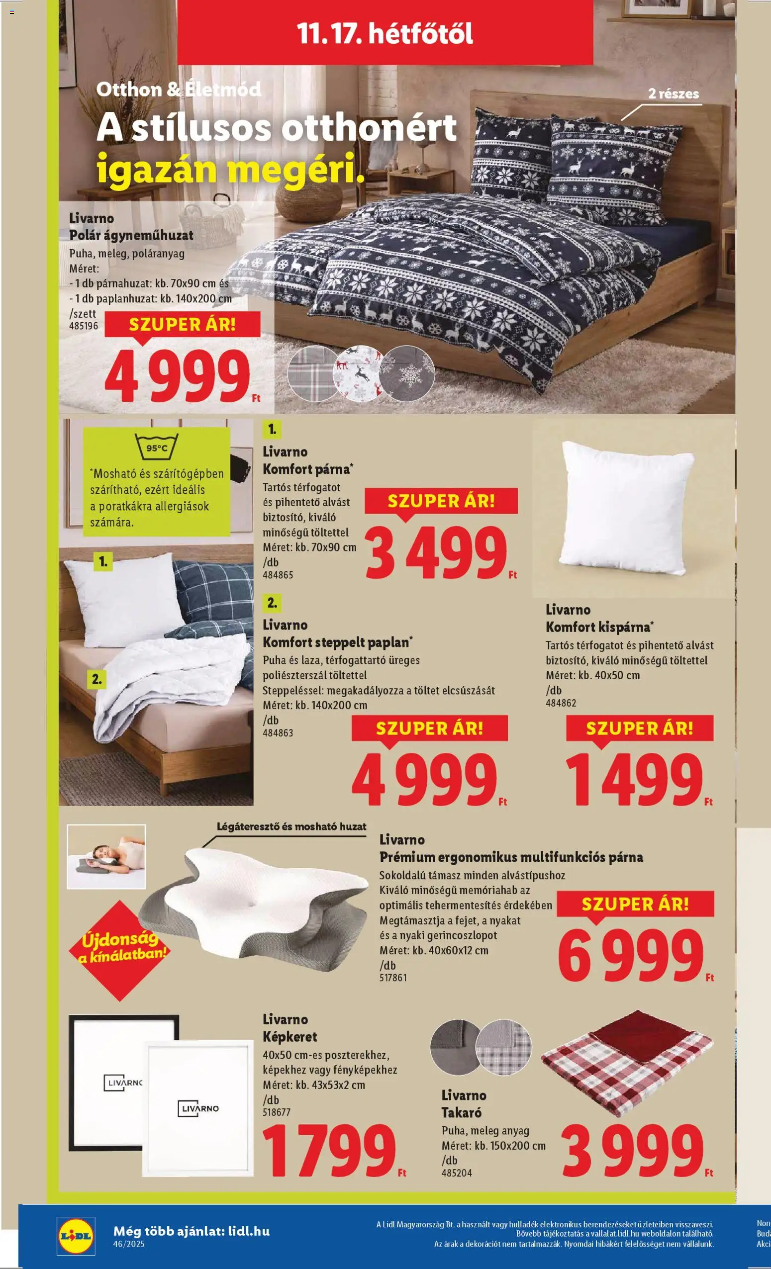 Lidl akciós ujság - amely érvényes a következő dátumtól: 15.11.2025 | Oldal: 10 | Termékek: Párnahuzat, Párna, Képkeret, Ágyneműhuzat