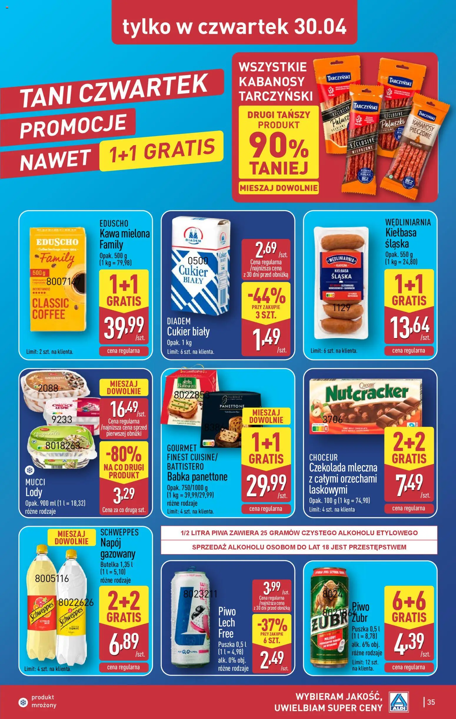Aldi gazetka od 27.04.2026 | Strona: 35 | Produkty: Kabanosy, Babka, Czekolada, Cukier