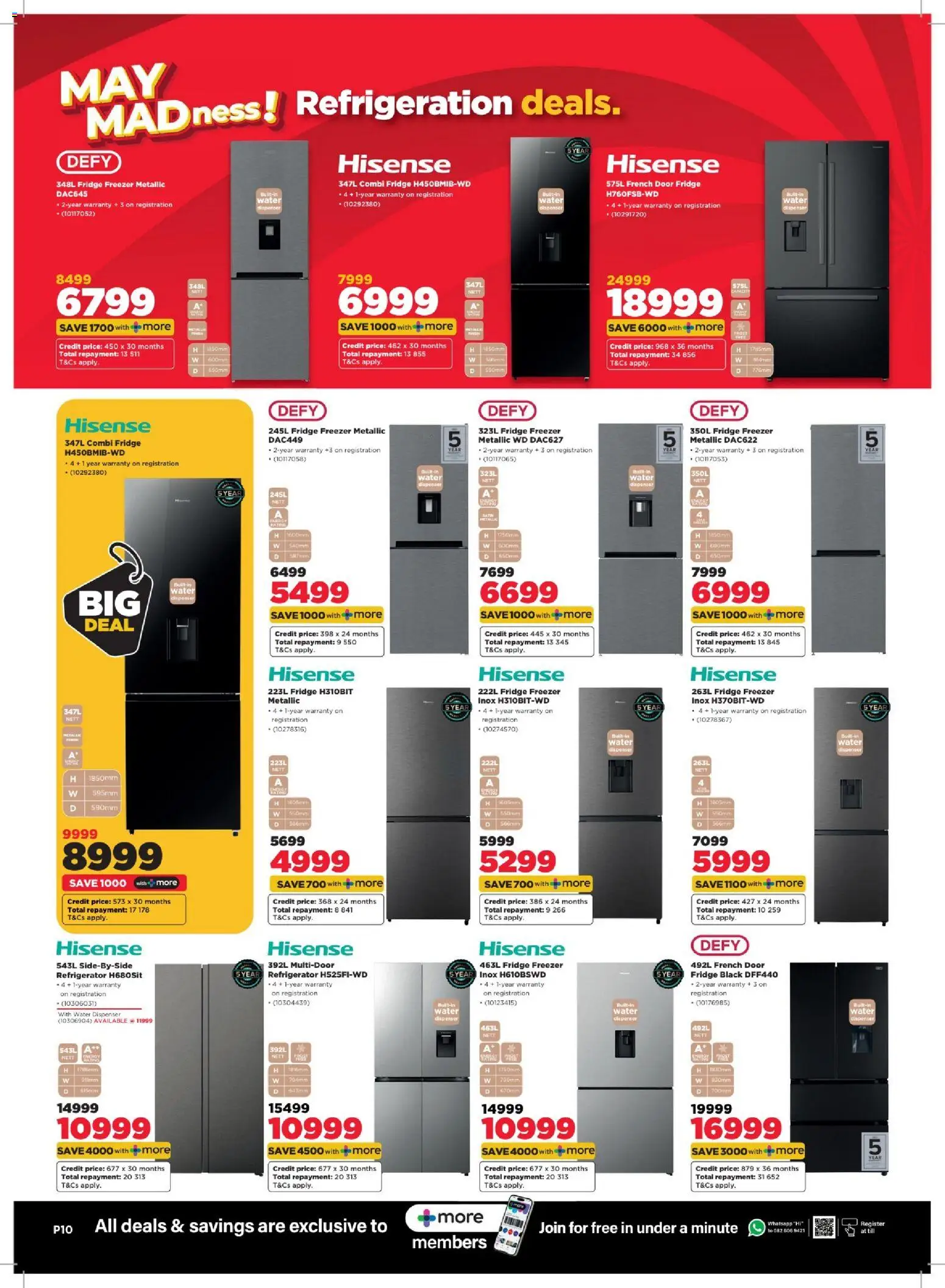 New HiFi Corp catalogue – valid from 29.04.2026 | Page: 10 | Products: Refrigerator, Freezer, Fridge, Water