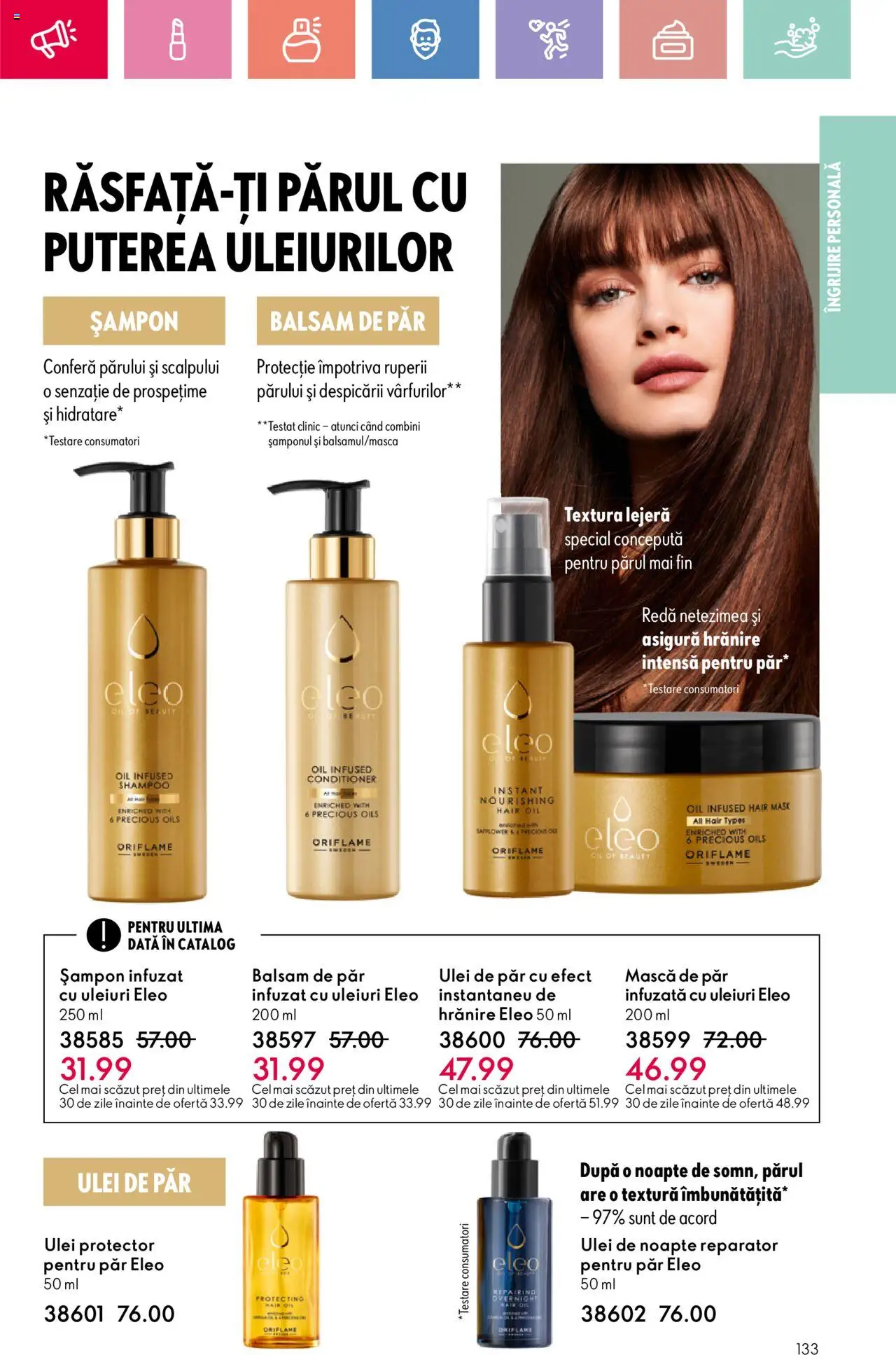 Noul catalog Oriflame – valabil de la 06.07.2025 | Pagină: 133 | Produse: Balsam, Mască de păr, Balsam de păr, Ulei