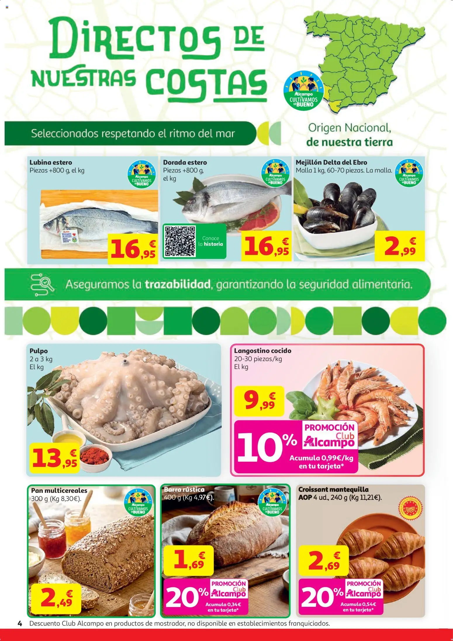 Alcampo HP Nacional │ válido desde el 21.04.2026 | Página: 4 | Productos: Pan, Croissant, Συσκευή ροής, Langostino