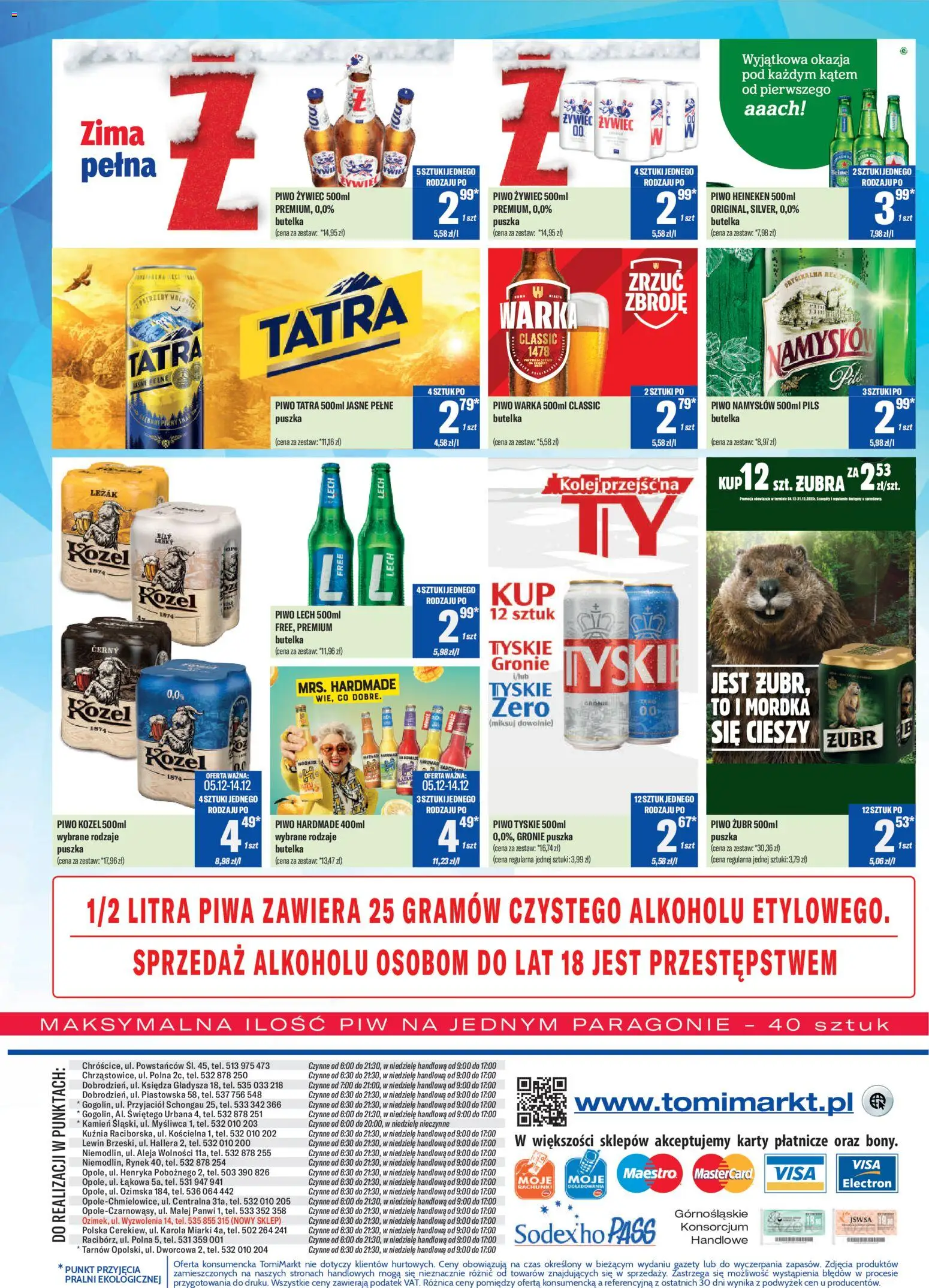 TomiMarkt Gazetka od 05.12.2025 | Strona: 8 | Produkty: Warka, Tyskie, Piwo Namysłów, Heineken