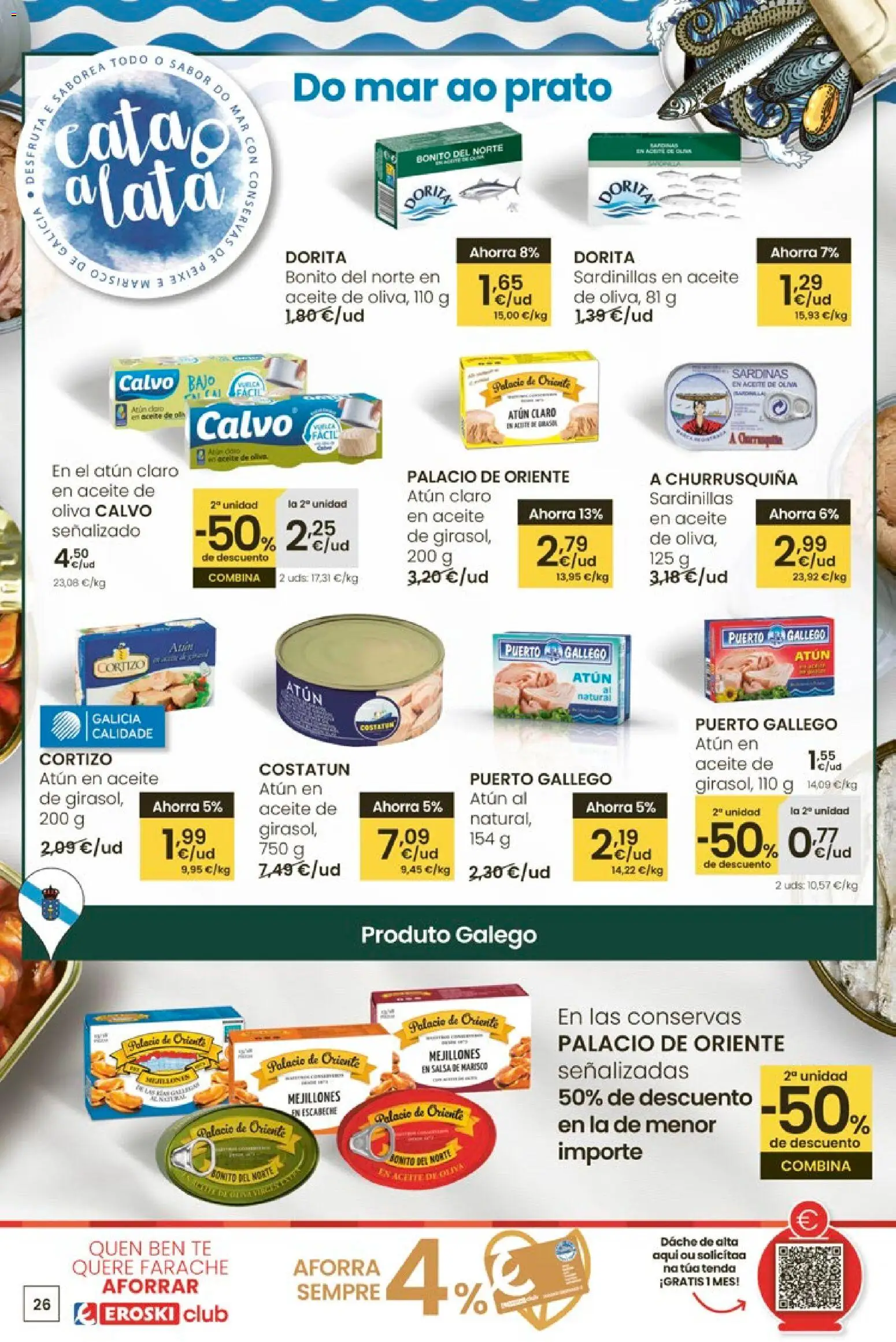 Eroski - Entroido do aforro │ válido desde el 12.02.2026 | Página: 26 | Productos: Sardinillas, Té, Aceite de oliva, Atún claro