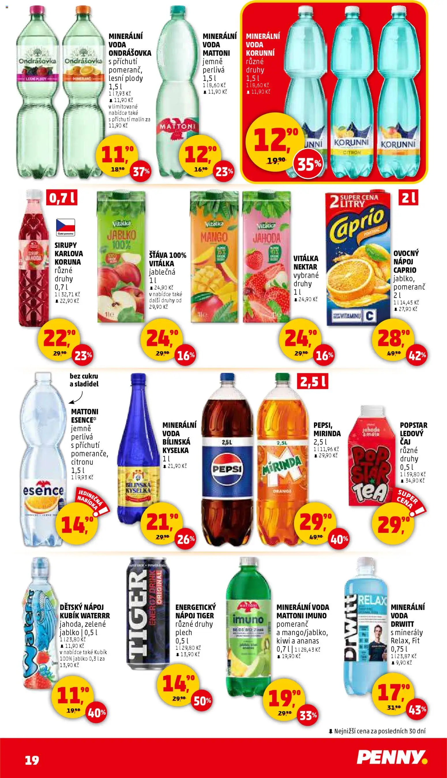 Penny Market leták - Čtvrtečník od 02.01.2026 | Strana: 19 | Produkty: Ondrášovka, Pepsi, Minerální voda, Energy drink