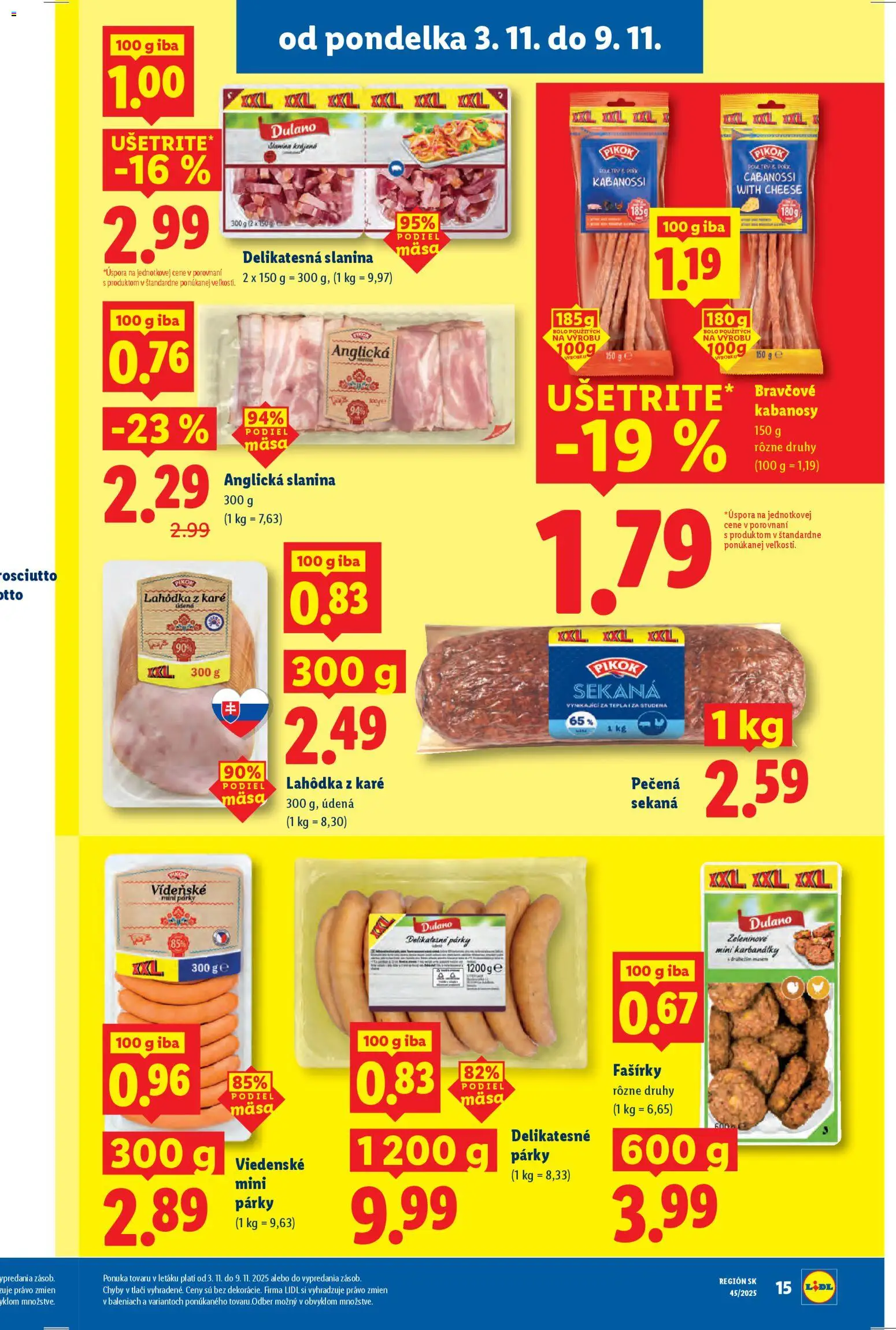Nové Lidl akcie – leták je platný od 06.11.2025 | Strana: 51 | Produkty: Slanina, Fašírky, Párky