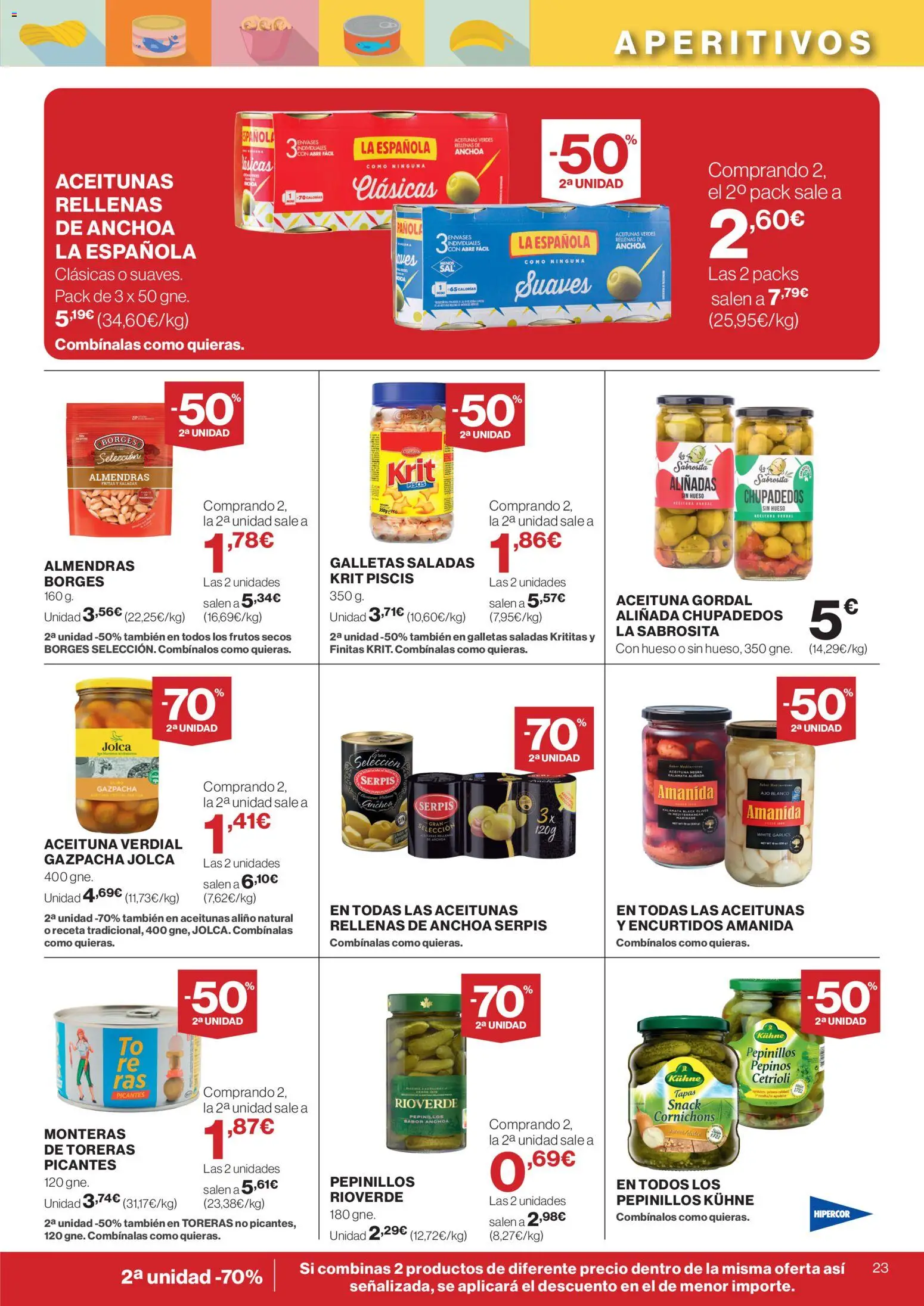 Hipercor catálogo │ válido desde el 09.04.2026 | Página: 23 | Productos: Frutos secos, Galletas, Pepinos, Anchoa