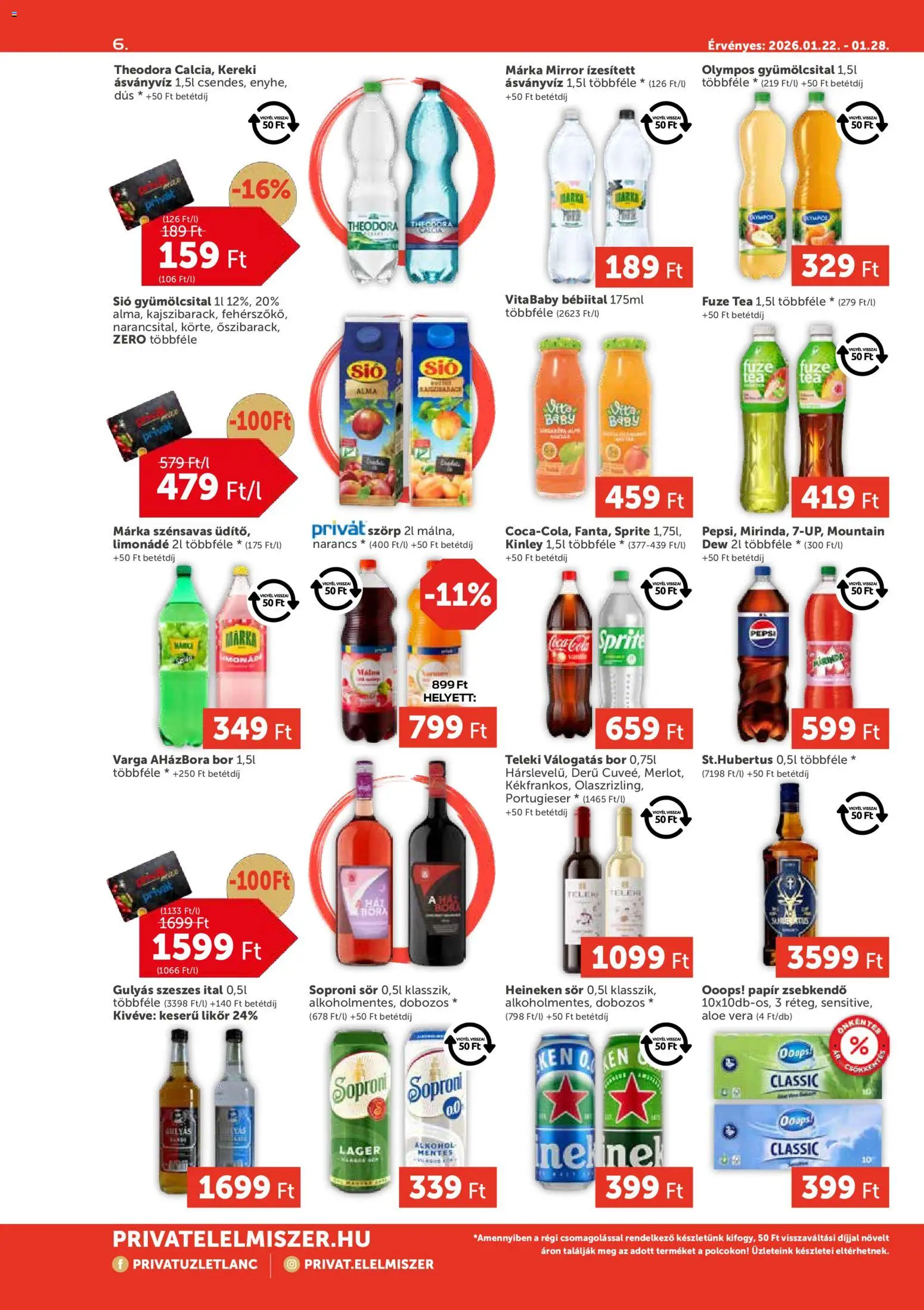 PRIVÁT akciós ujság - amely érvényes a következő dátumtól: 22.01.2026 | Oldal: 6 | Termékek: Alkohol, Pepsi, Heineken, Limonádé