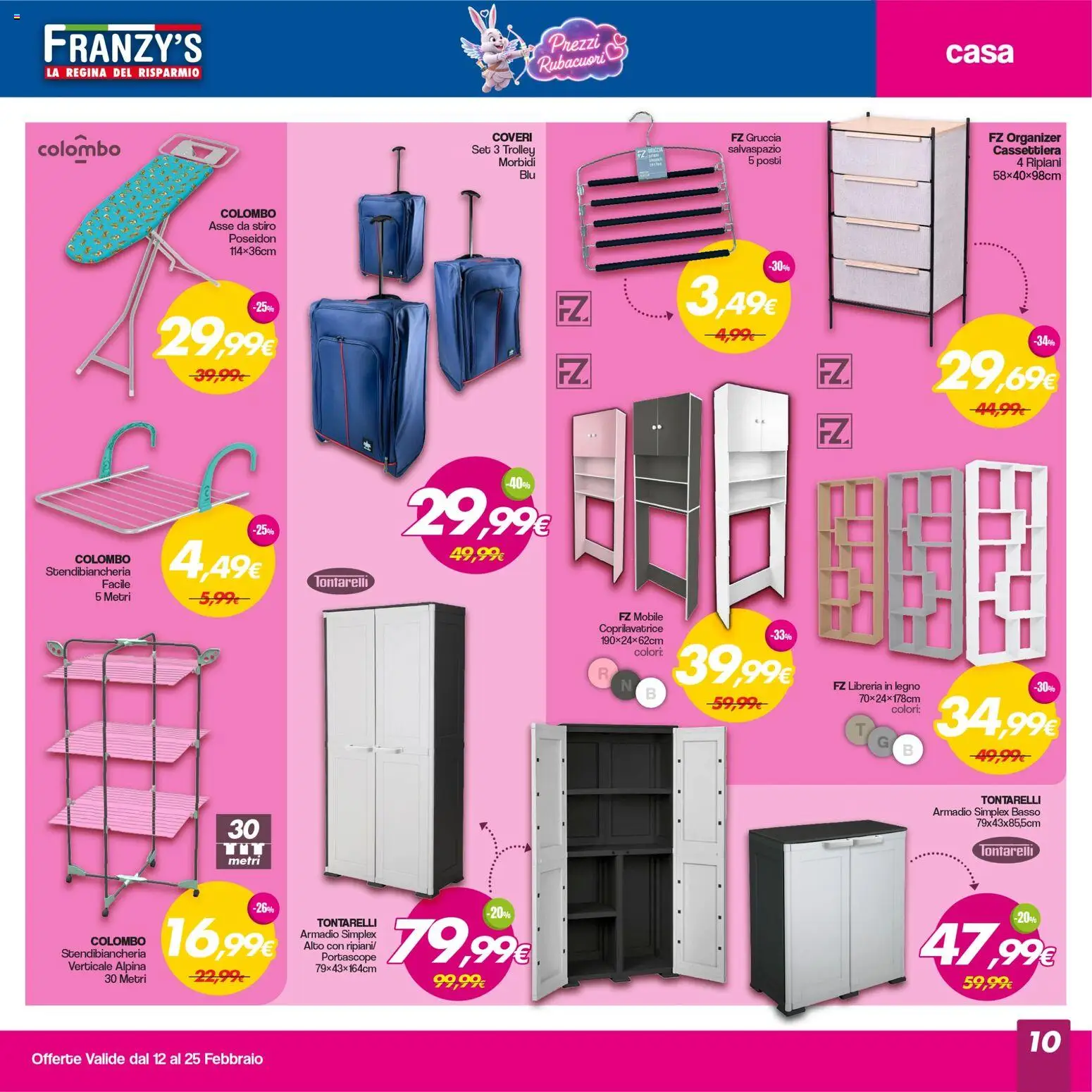 Volantino Franzy's del 12.02.2026 | Pagina: 10 | Prodotti: Mobile, Stendibiancheria, Libreria, Cassettiera