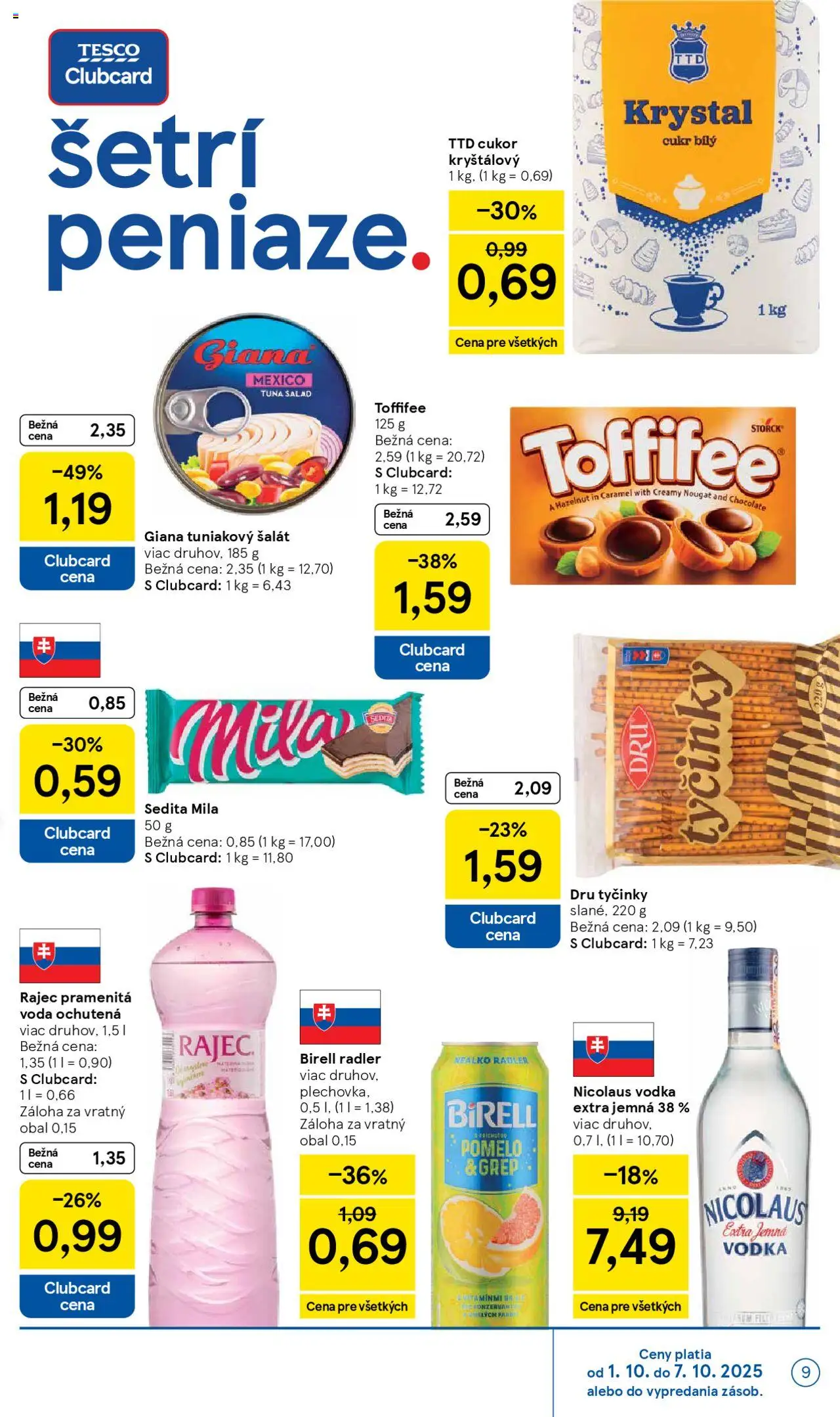 Nové Tesco akcie – leták je platný od 01.10.2025 | Strana: 9 | Produkty: Rajec, Toffifee, Šalát, Grep