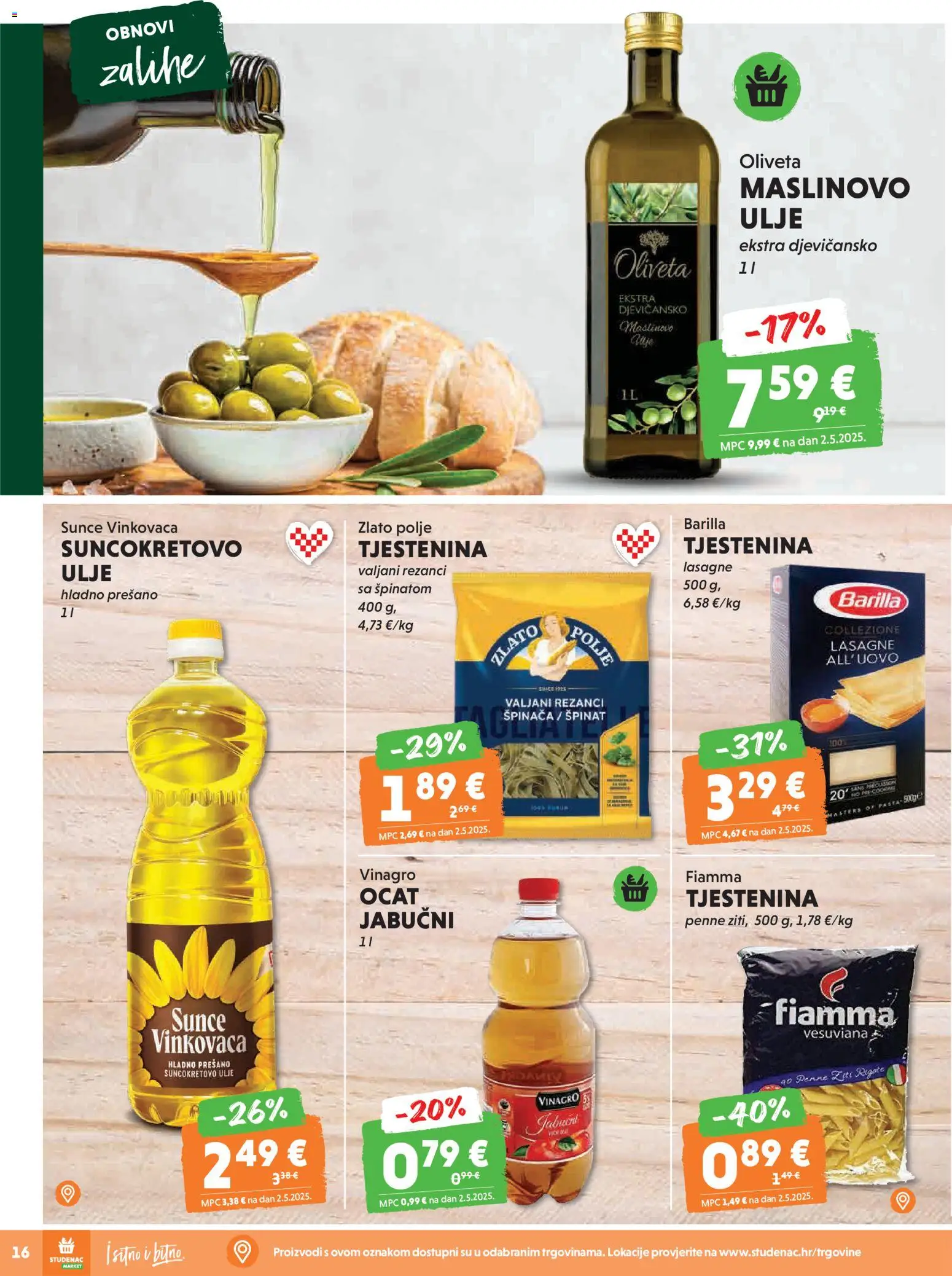 Studenac katalog | vrijedi od 25.02.2026 | Stranica: 16 | Proizvodi: Špinat, Rezanci, Tjestenina, Pasta