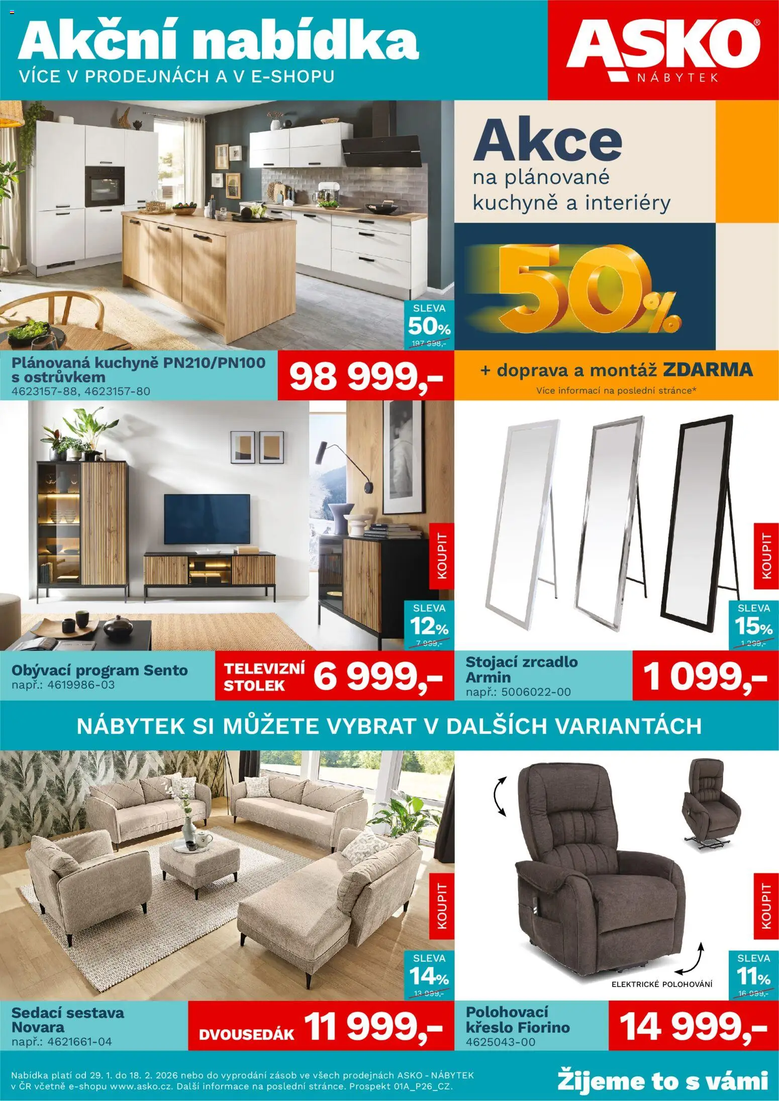 ASKO nábytek leták od 29.01.2026 | Strana: 1 | Produkty: Nábytek, Křeslo, Zrcadlo, Kuchyně