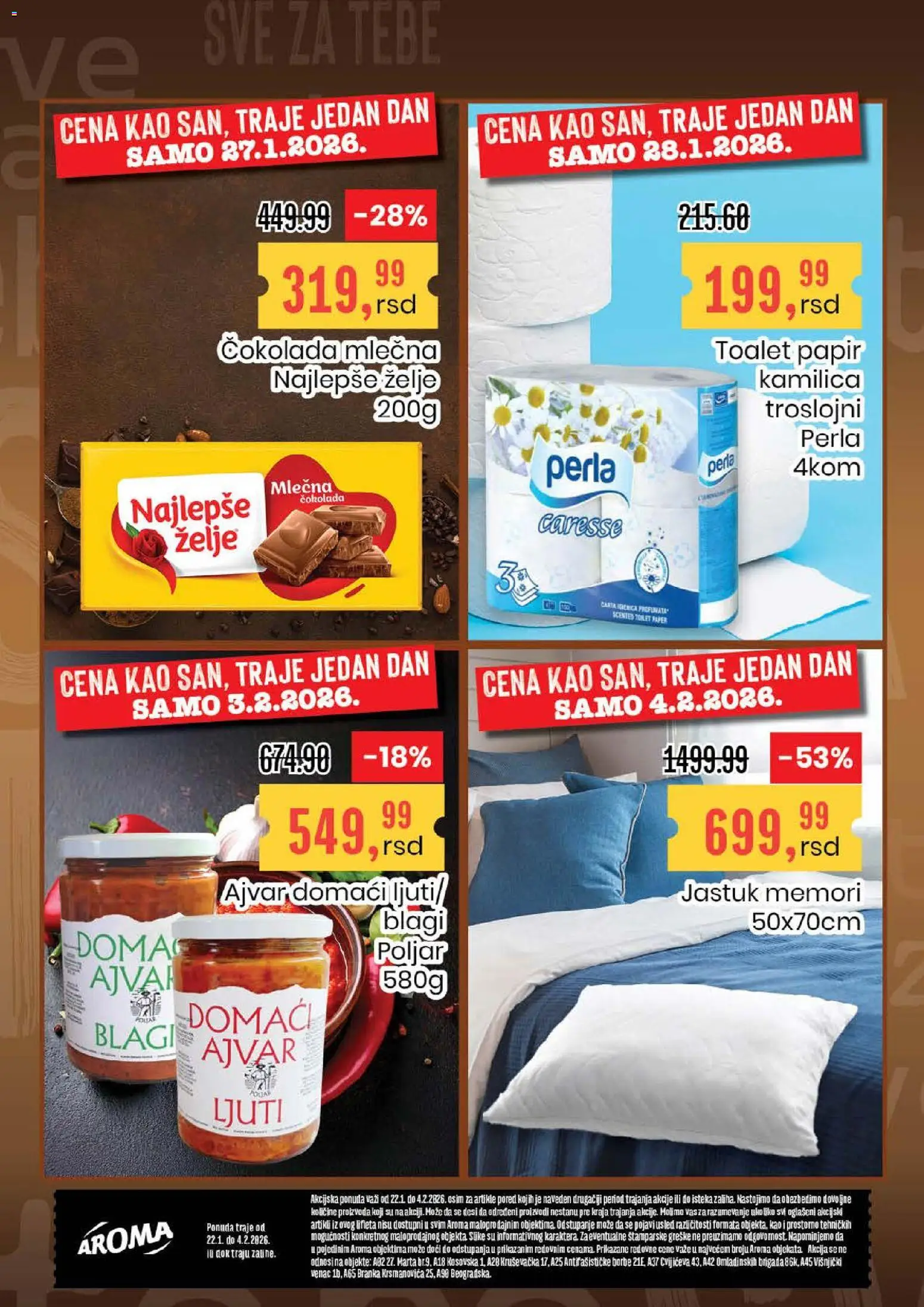 Aroma Market katalog - važi od 22.01.2026 | Strana: 20 | Proizvode: Jastuk, Toalet papir, Ajvar, Čokolada