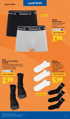 LIDL - Prévisualisation de Reebok Boxers homme, Du M au XL selon modèle. Ex. 95% coton et 5% élasthanne. Le lot au choix.n°494769 valide à partir de 16.02.2026 | Page: 19 | Produits: Coton